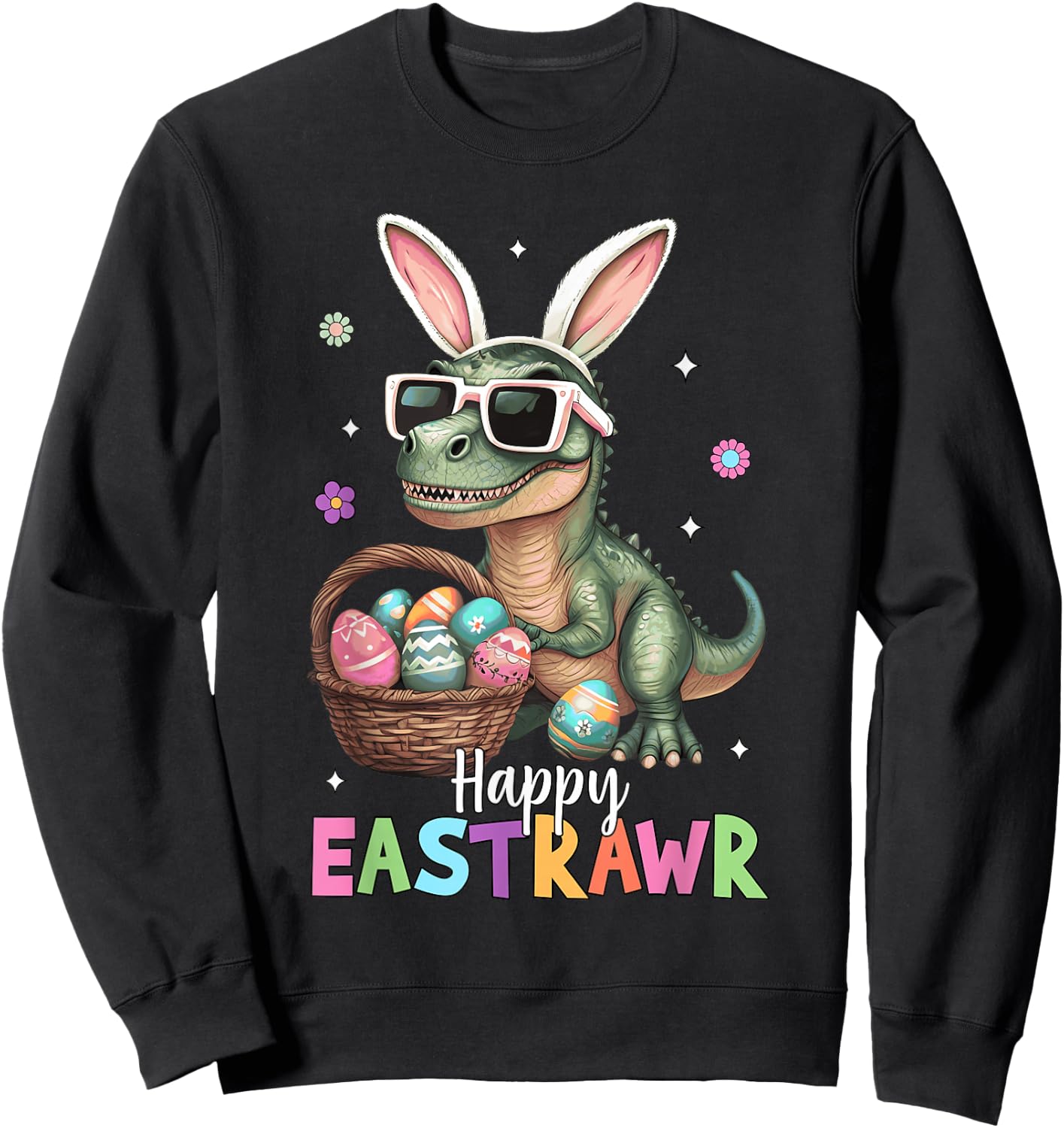 Happy Eastrawr T Rex Easter Bunny Dinosaur Eggs Boys Kids Sweatshirt - Sweatshirt | Black