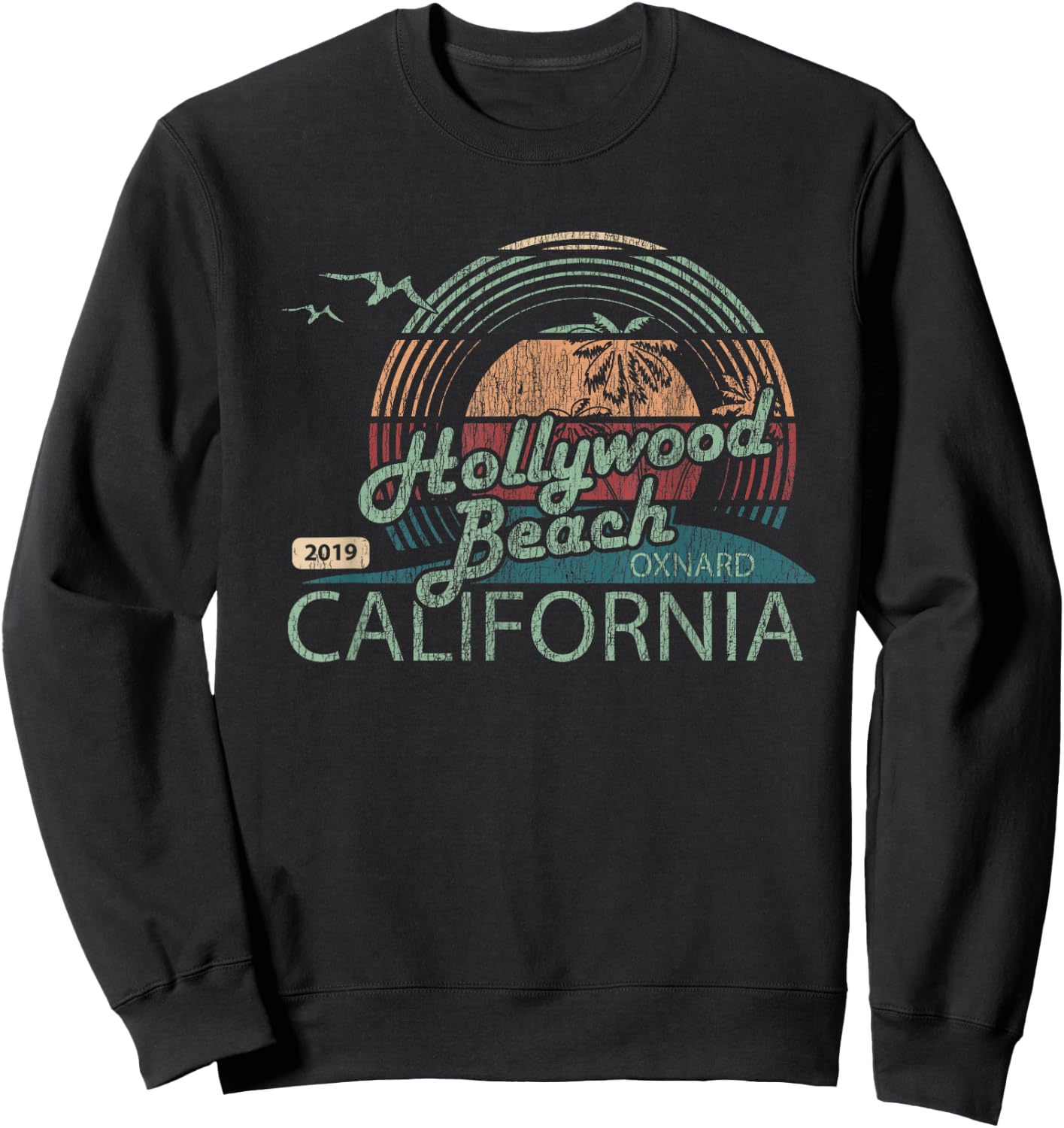 Vintage Retro Hollywood Beach Oxnard California Sweatshirt - Sweatshirt | Black