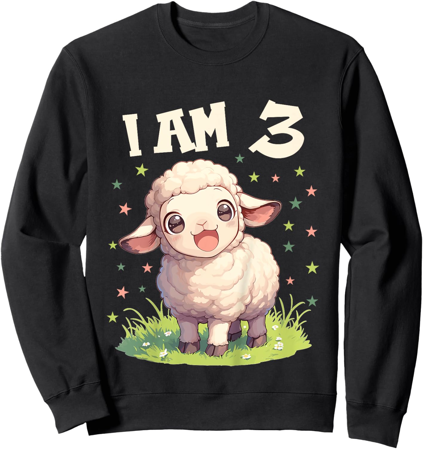 Kids 3 Years old 3 birthday Sheeps Boy Girl Sheep Sweatshirt - Sweatshirt | Black