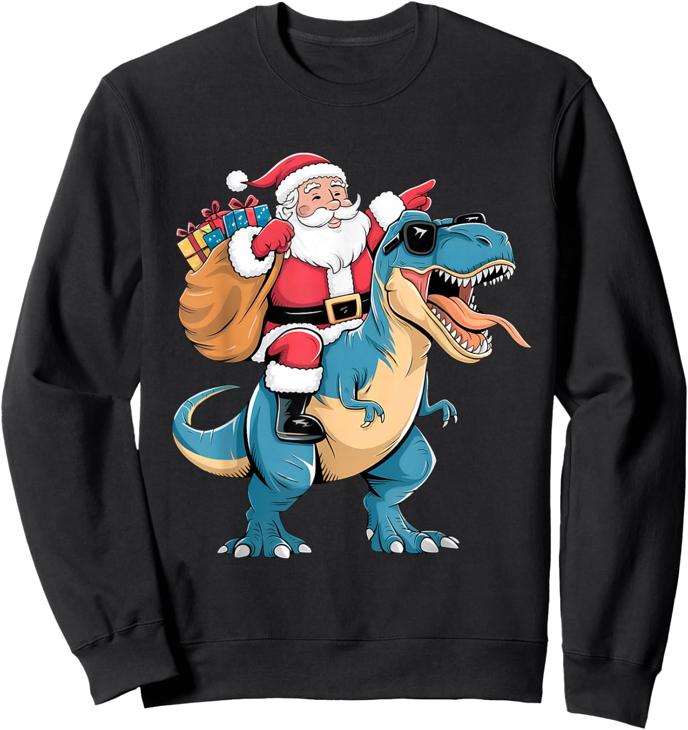Santa Riding Dinosaur T rex Christmas Boys Men Girls Squad Sweatshirt - Sweatshirt | Black