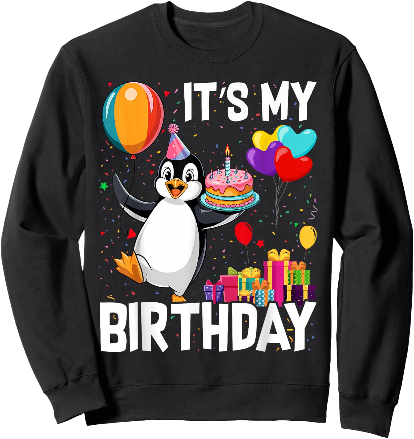 Penguin Birthday Balloons Kids Birthday Party Cute Penguin Sweatshirt - Sweatshirt | Black