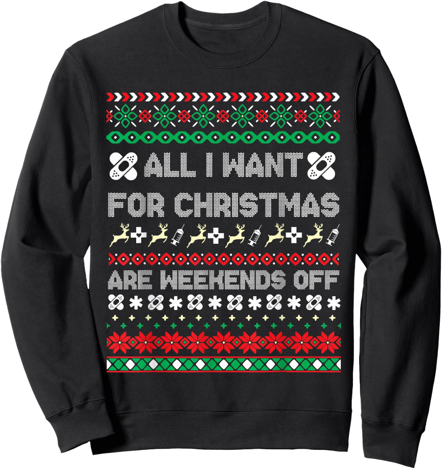 Christmas Nurse Ugly Christmas Sweater Sweatshirt - Sweatshirt | Black