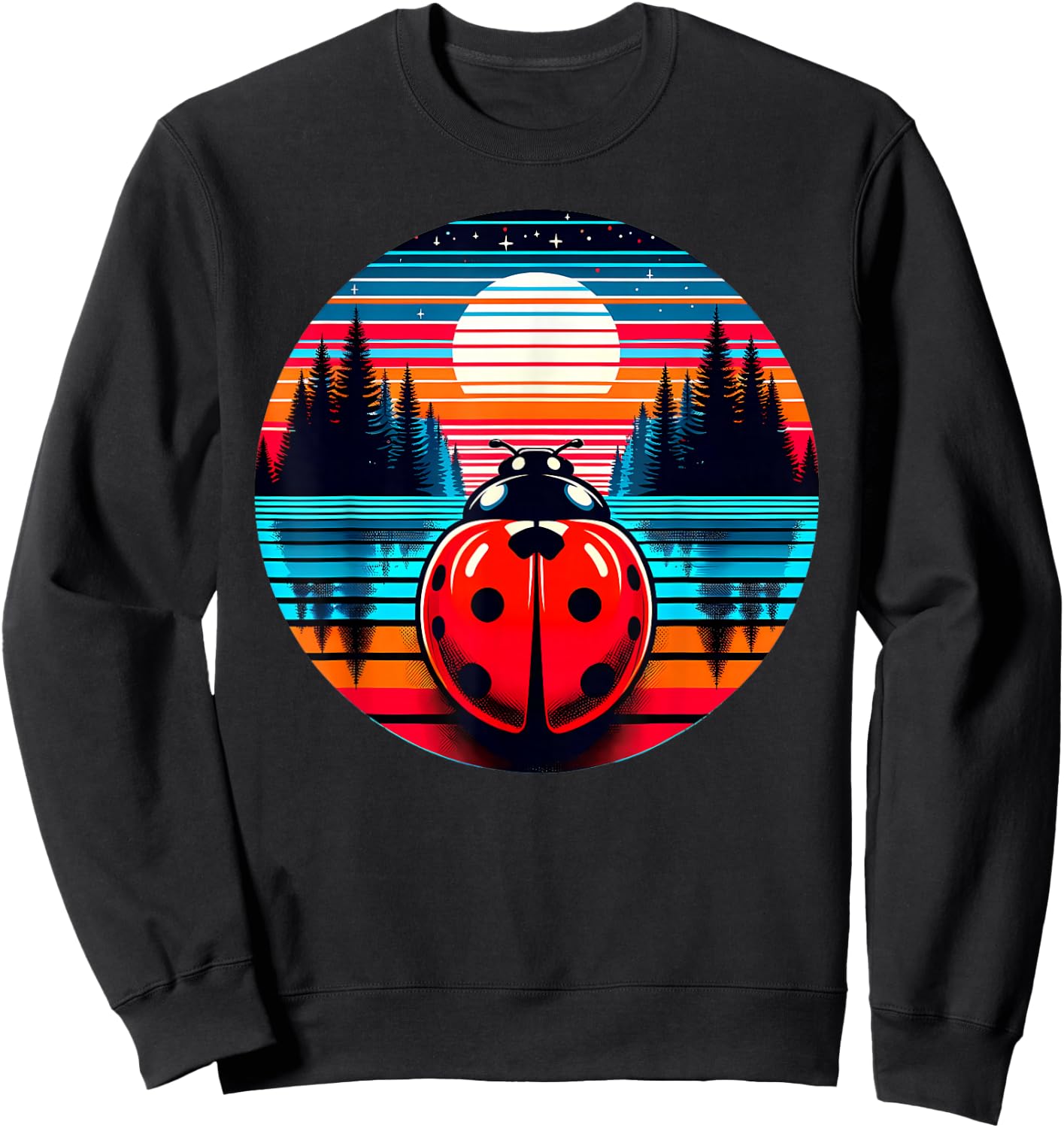 Ladybug Insect Sunset Retro Style Vintage 80s 70s Sweatshirt - Sweatshirt | Black