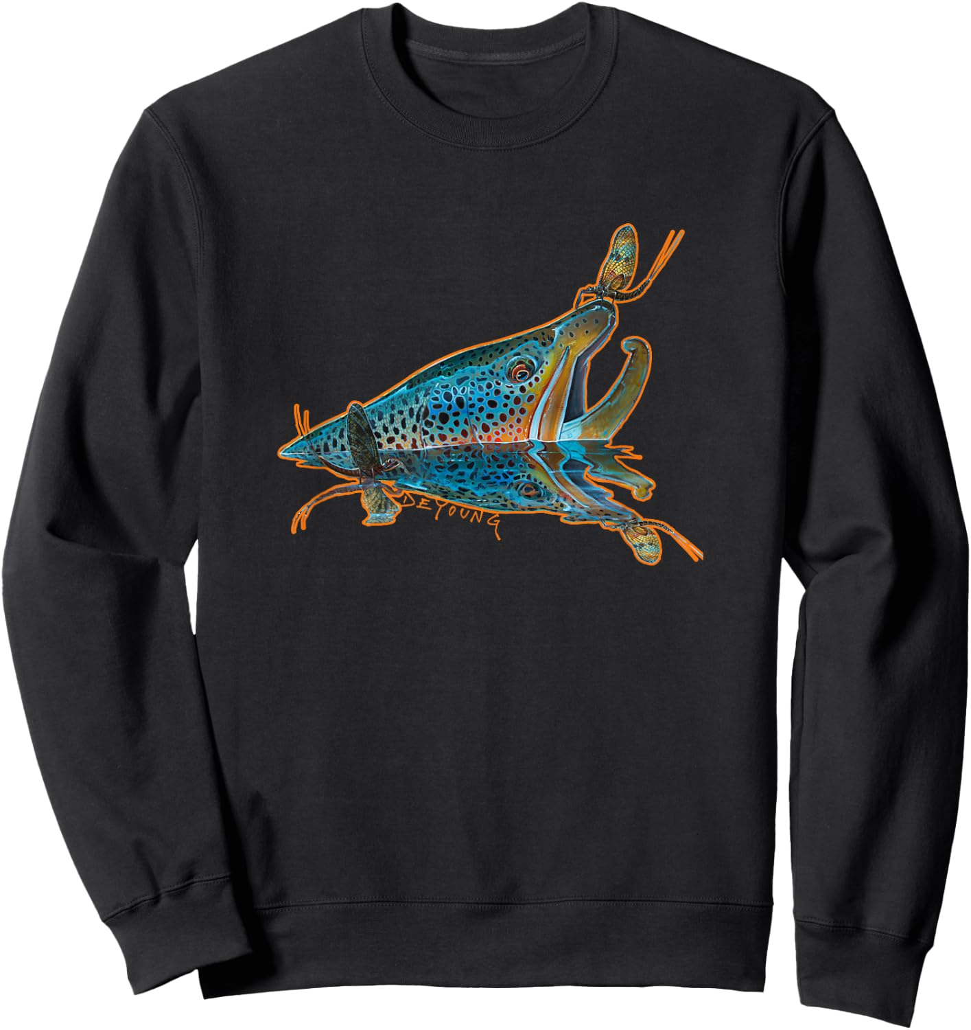 Brown Trout Fishing Emigrant Riser Fly Fishing Sweatshirt - Sweatshirt | Black