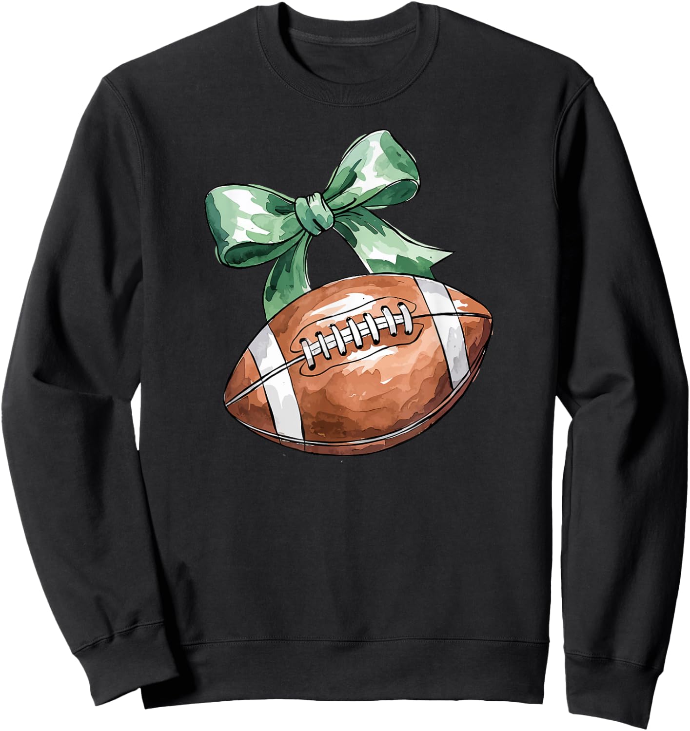 Coquette Football with Green Bow, Cute Team Spirit Sports Sweatshirt - Sweatshirt | Black