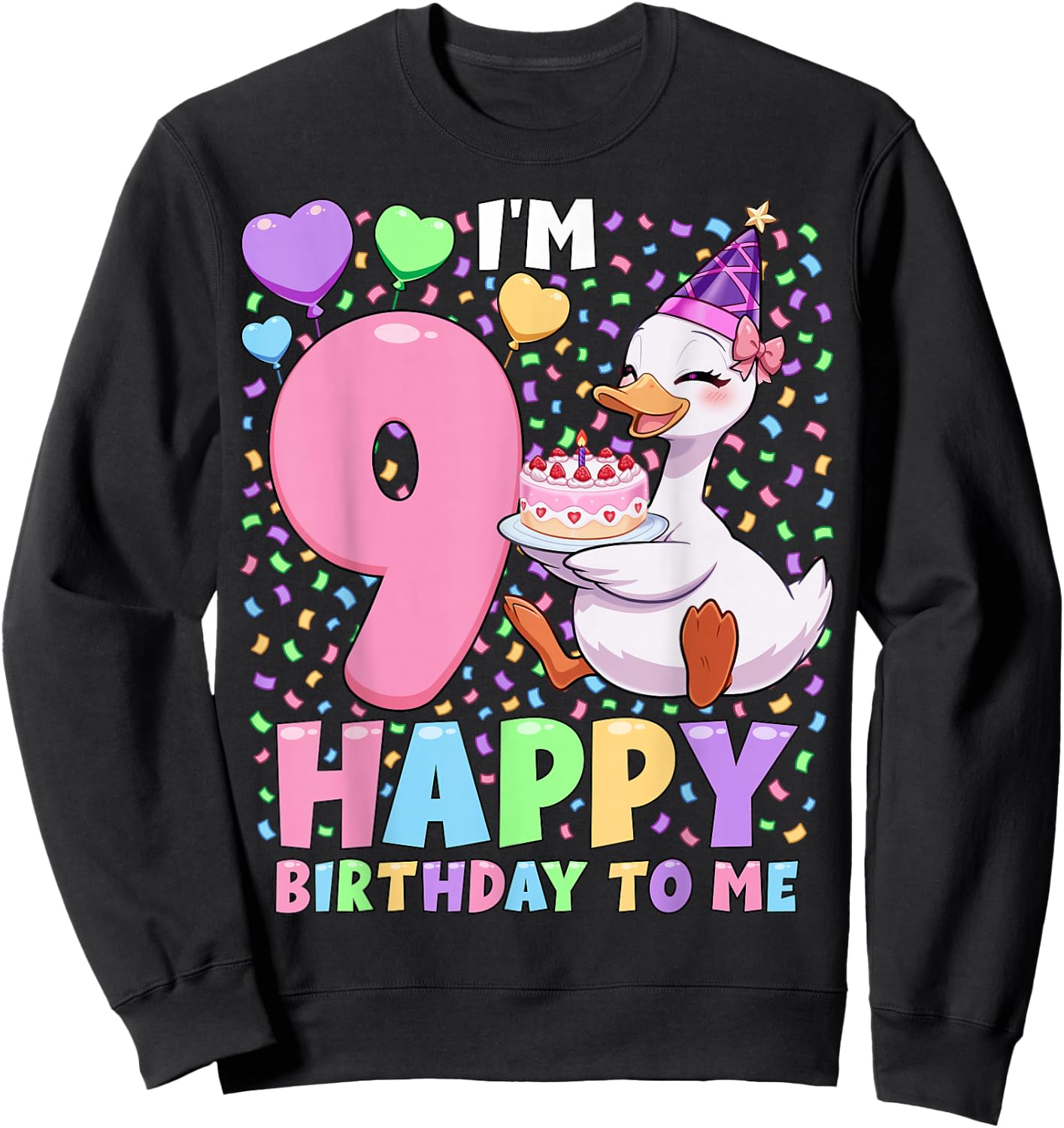 Silly Goose Birthday Shirt 9 | 9th Birthday Girl Goose Sweatshirt - Sweatshirt | Black