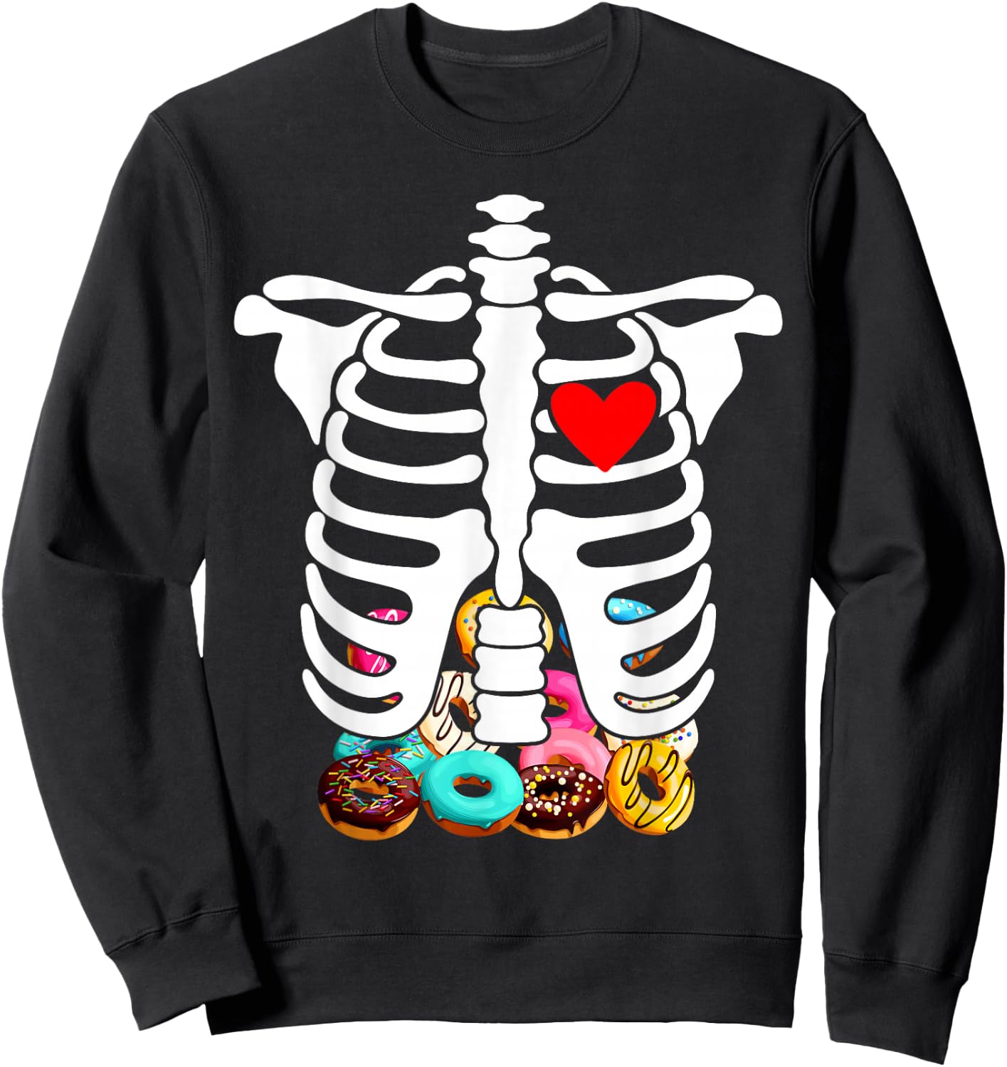 Rib Cage Skeleton X-Ray Donuts Halloween Skeleton Costume Sweatshirt - Sweatshirt | Black