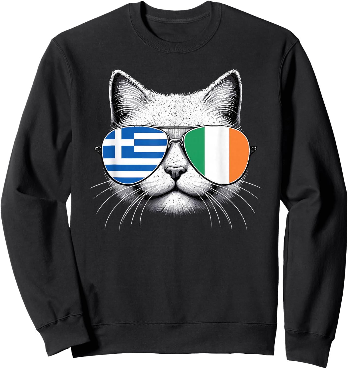 Greek Irish Flag Funny Cat Greece Ireland Mix Heritage Sweatshirt - Sweatshirt | Black