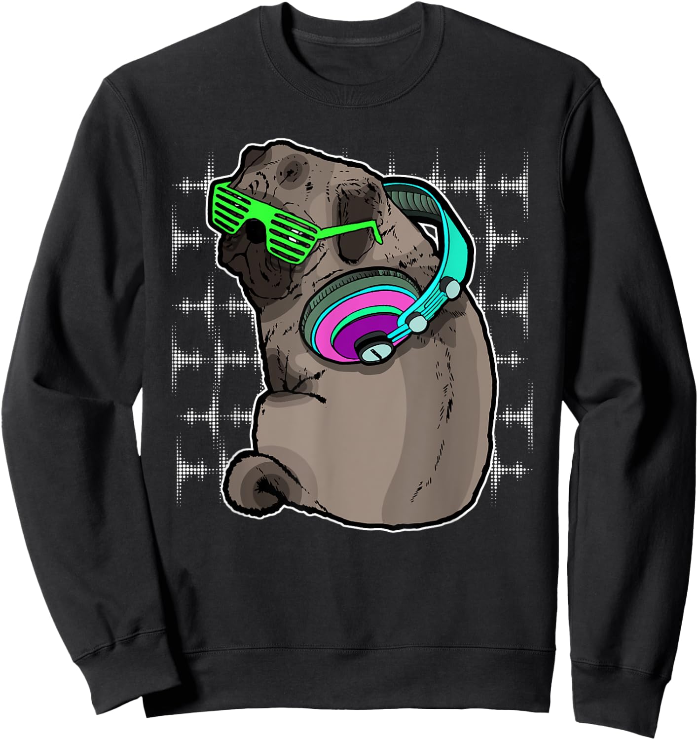 Pug Dj Music Lover Headphones Sound Funny Gift Sweatshirt - Sweatshirt | Black
