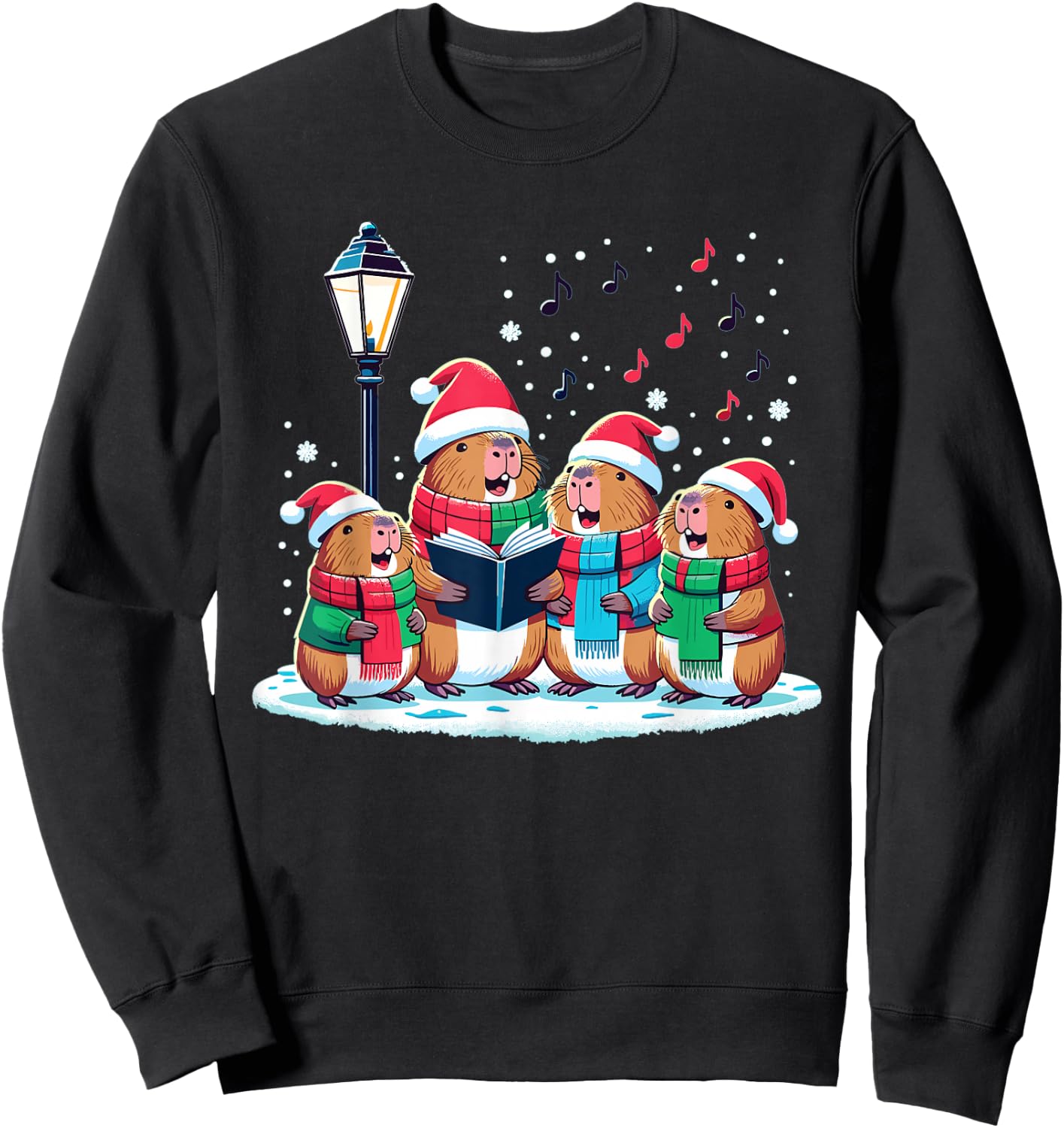 Festive Winter Capybara Christmas Sweatshirt - Sweatshirt | Black