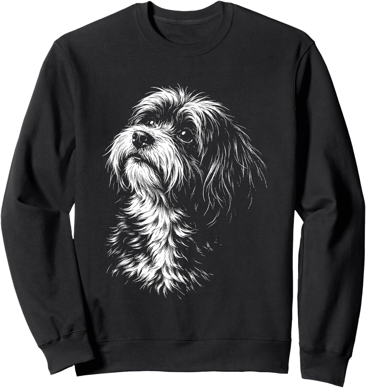 Havanese Portrait Black and White Dog Lover Sweatshirt - Sweatshirt | Black