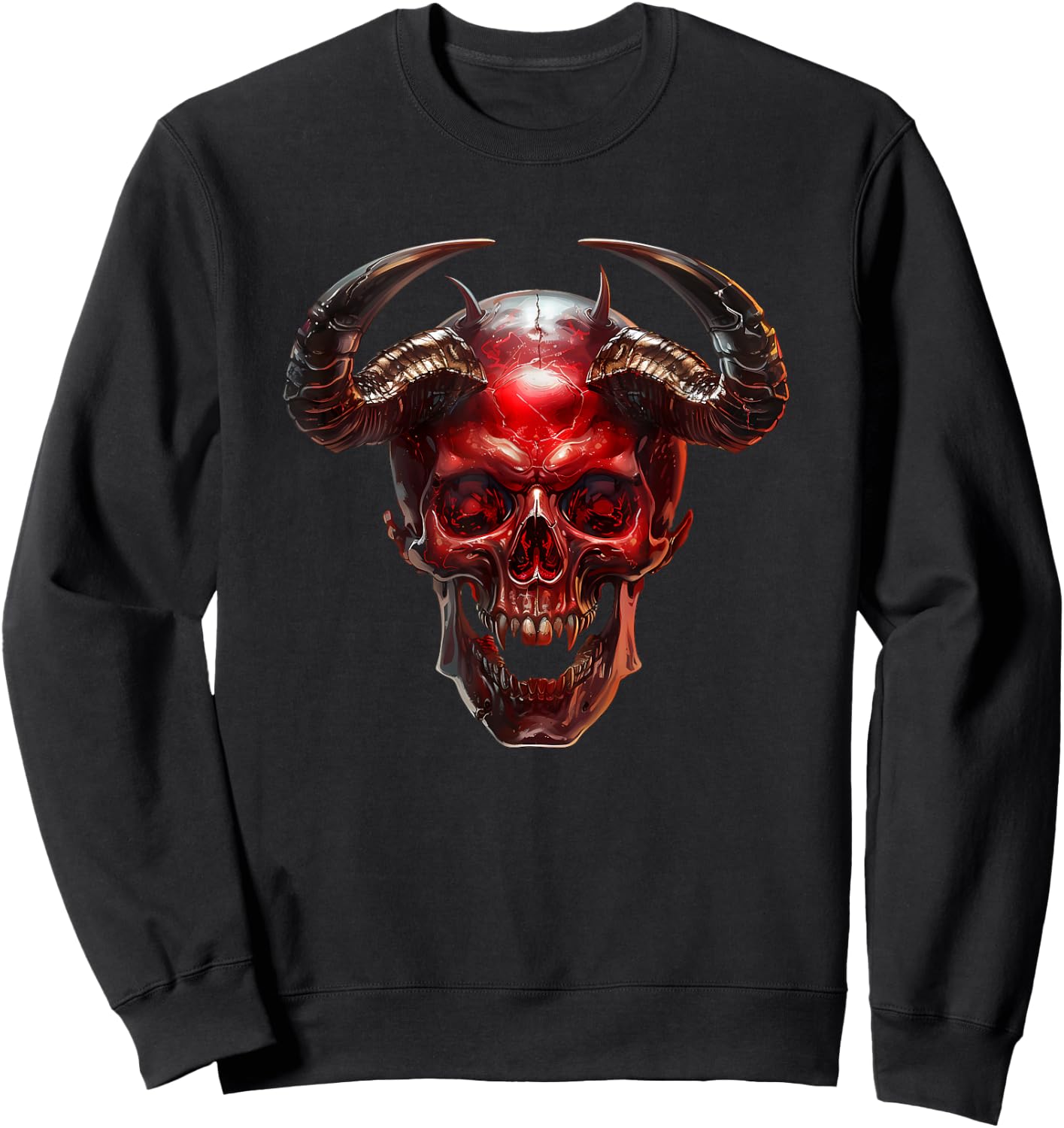 Satanic Goth Skull With Occult Devil Horns Red Demon Sweatshirt - Sweatshirt | Black