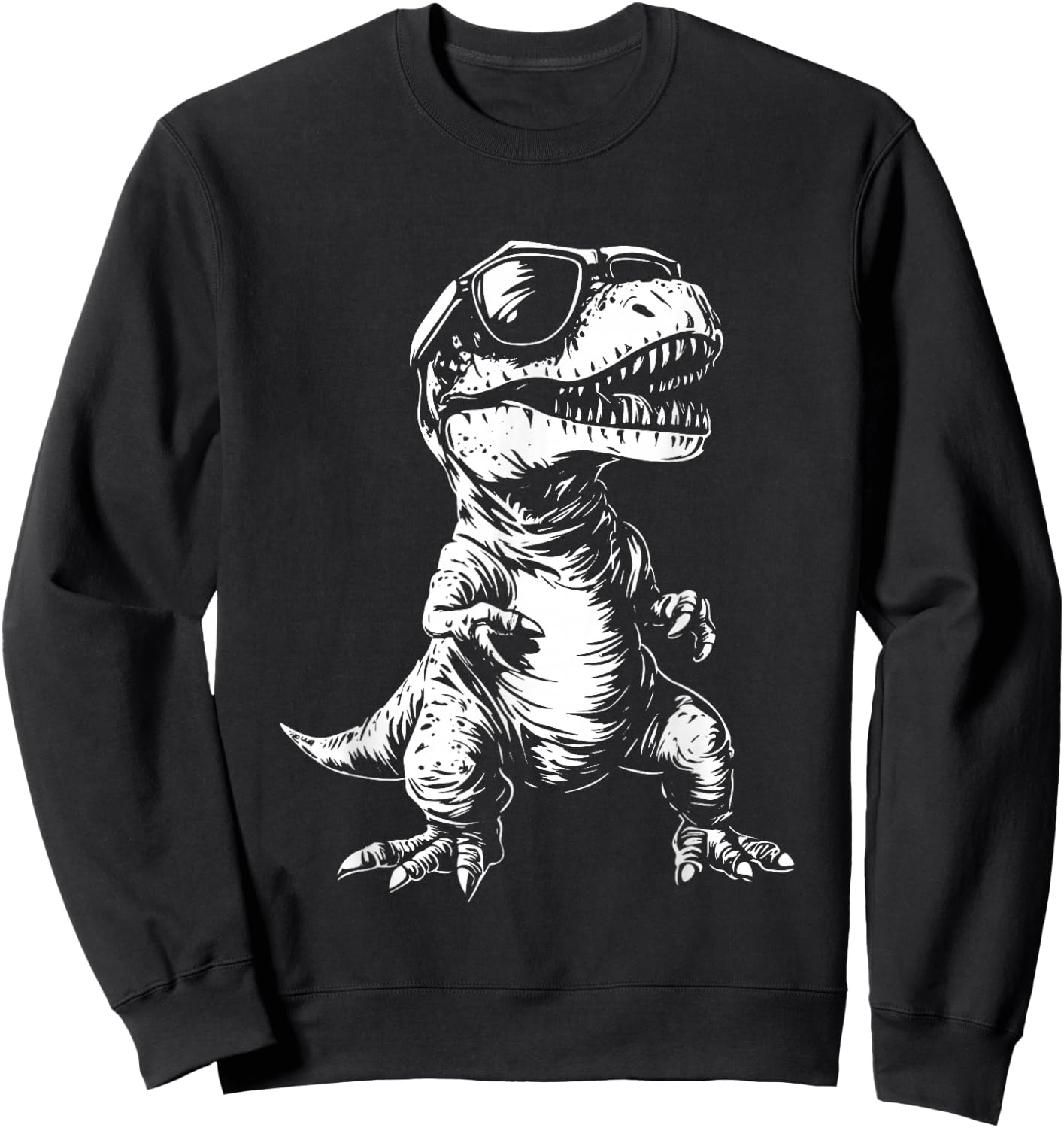 dinCo. Funny T-Rex Sunglasses - , Black, Small, Short Sleeve Sweatshirt - Sweatshirt | Black