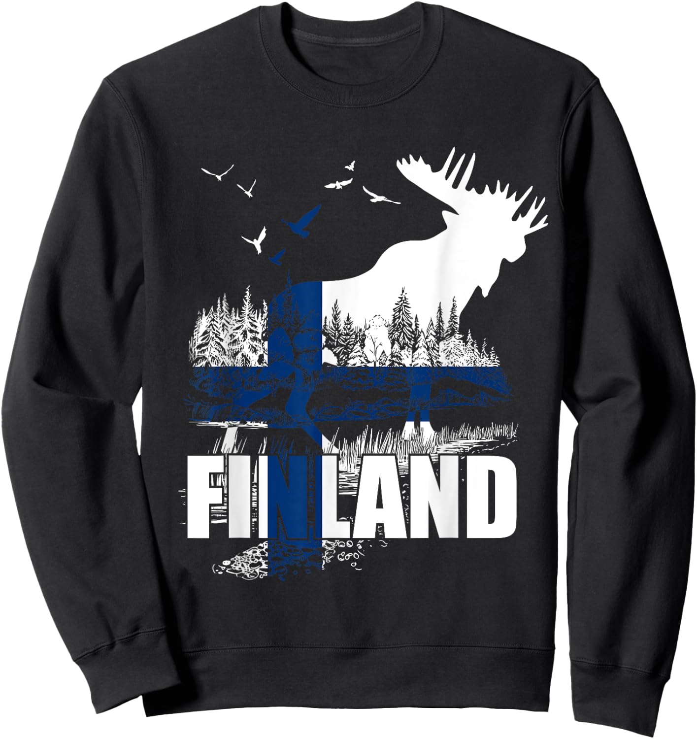 Finland Flag Moose Finland Sweatshirt - Sweatshirt | Black
