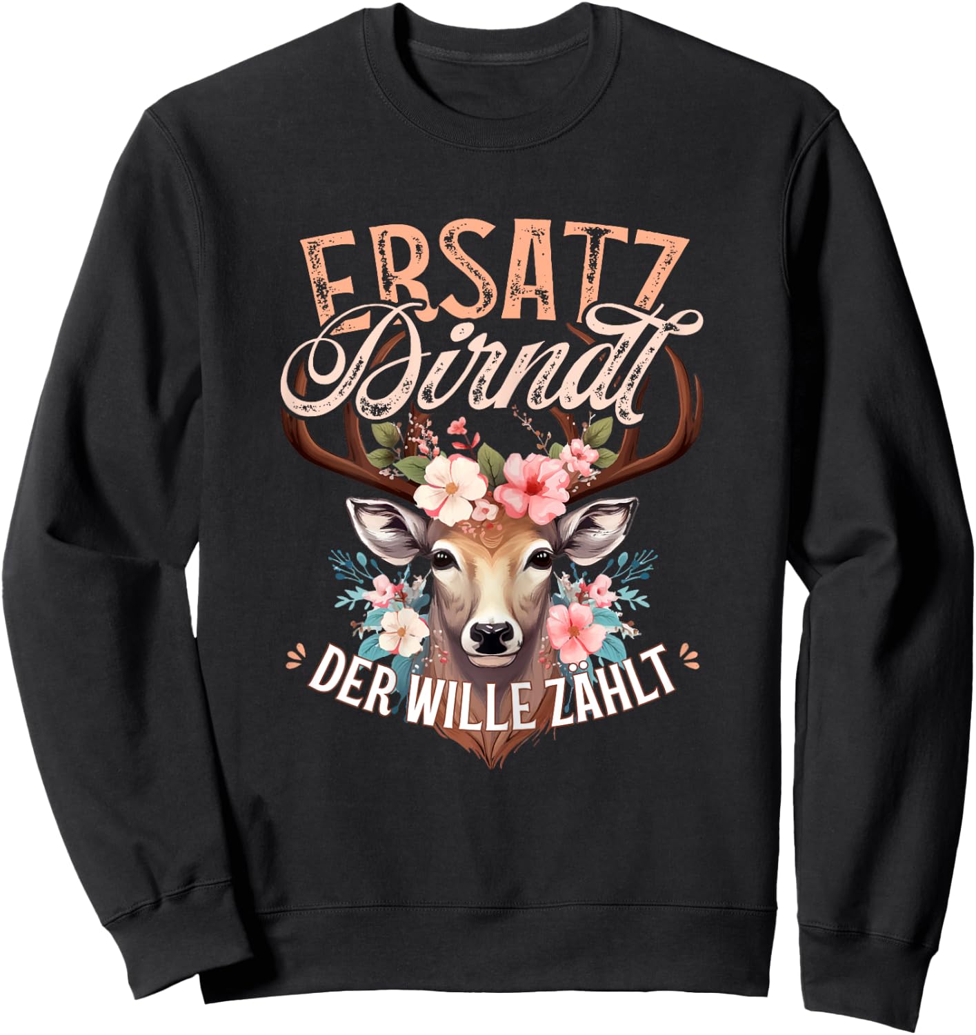 Trachten Tracht Trachtenshirt Damen, Kurzarm Ersatz Dirndl , Schwarz Sweatshirt - Sweatshirt | Black