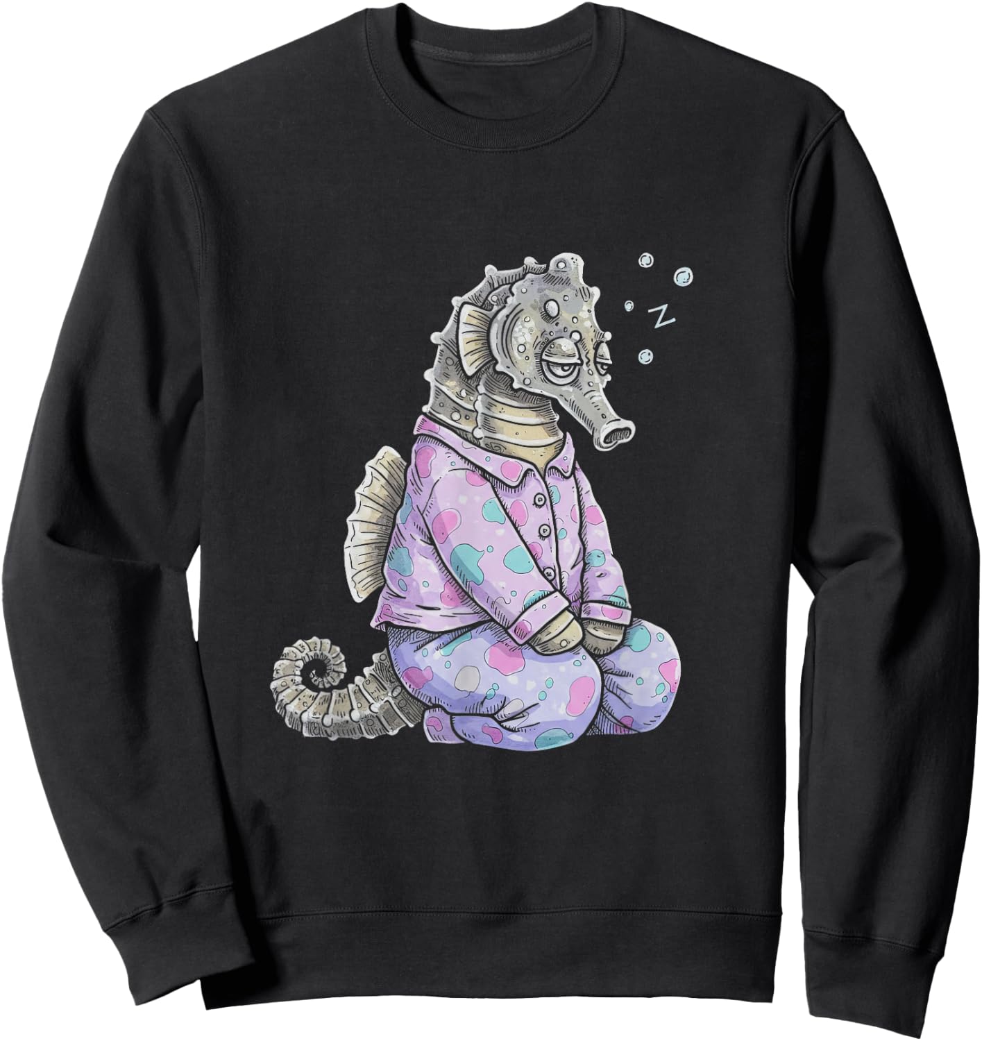 Funny Sleepy Seahorse Pyjamas and Girls Sweatshirt - Sweatshirt | Black