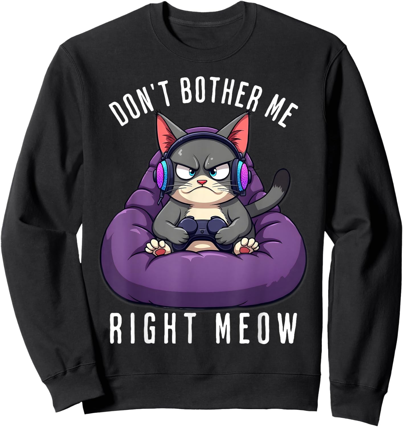 Funny Gamer Cat Gaming For Video Gamers Boys Men Sweatshirt - Sweatshirt | Black