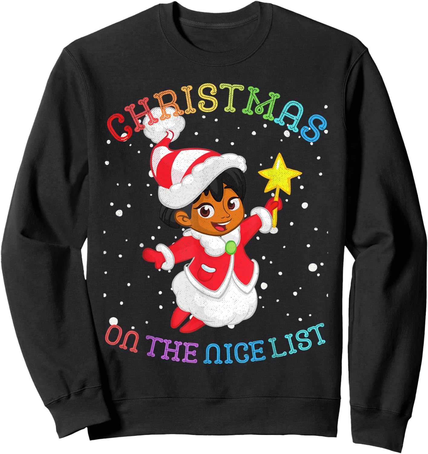 Christmas African American Girl Angel: On the Nice List Sweatshirt - Sweatshirt | Black