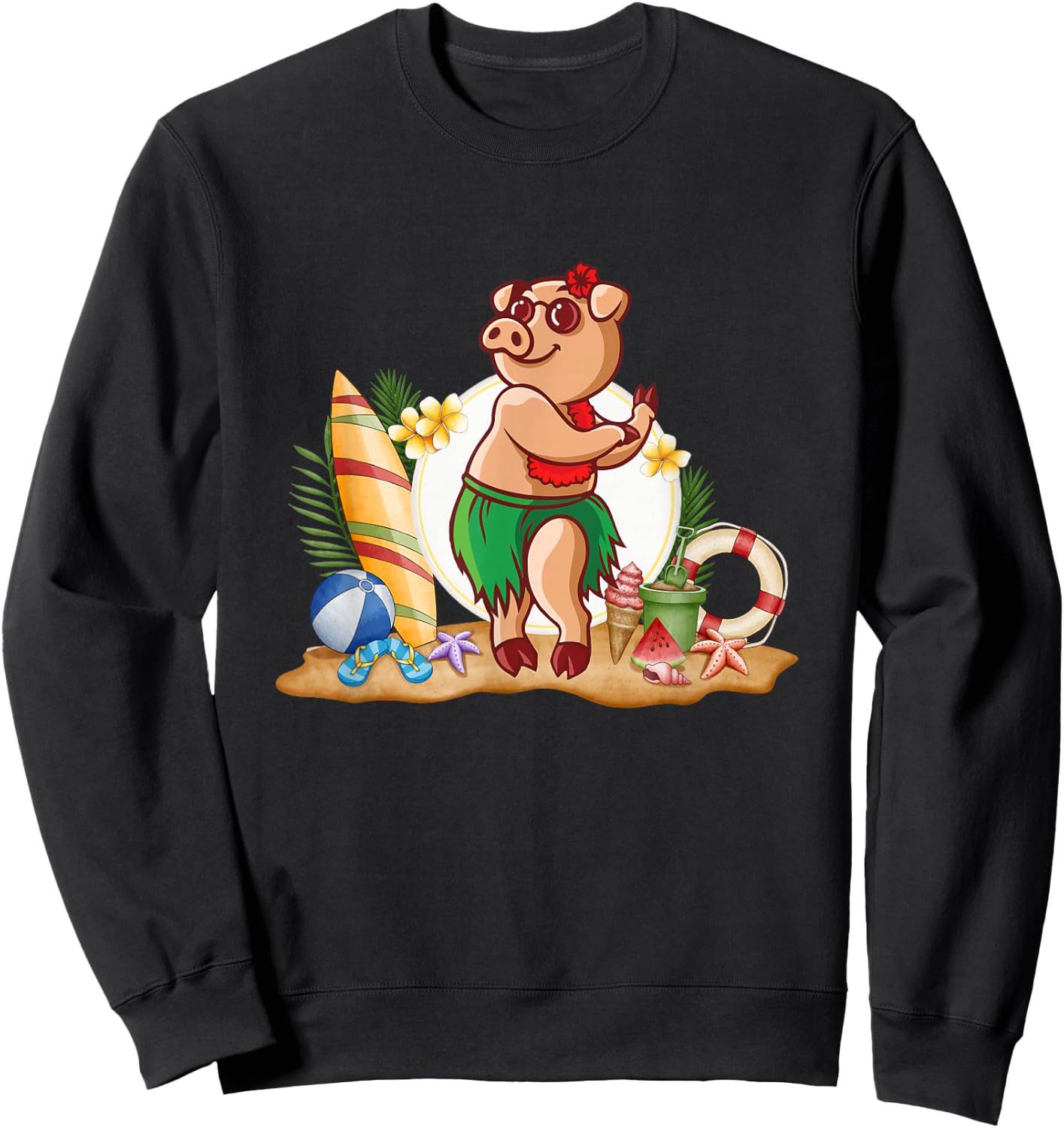 Hawaiian Luau Pig Drinking Coconut Summer Vacation Sweatshirt - Sweatshirt | Black