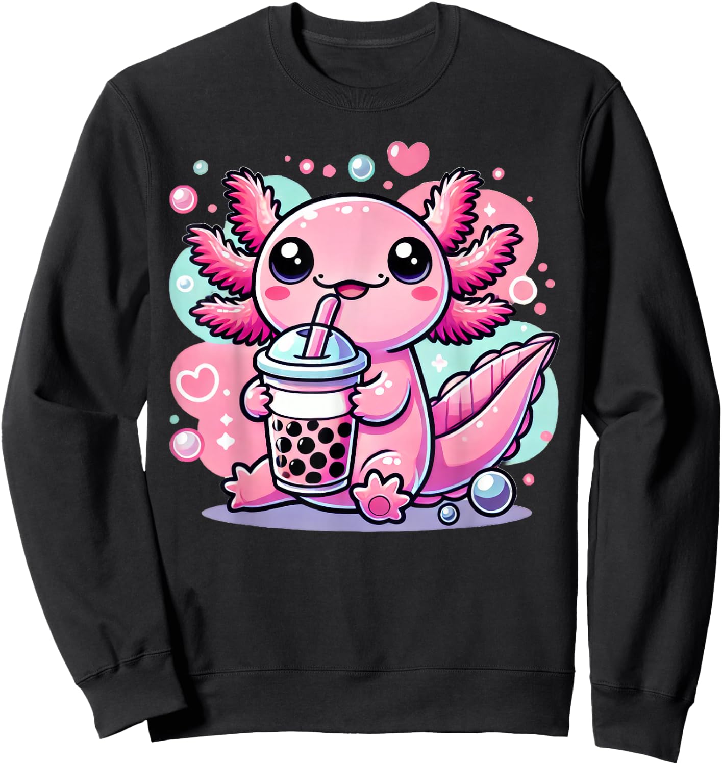 Kawaii Axolotl Bubble Boba Tea Sweatshirt - Sweatshirt | Black