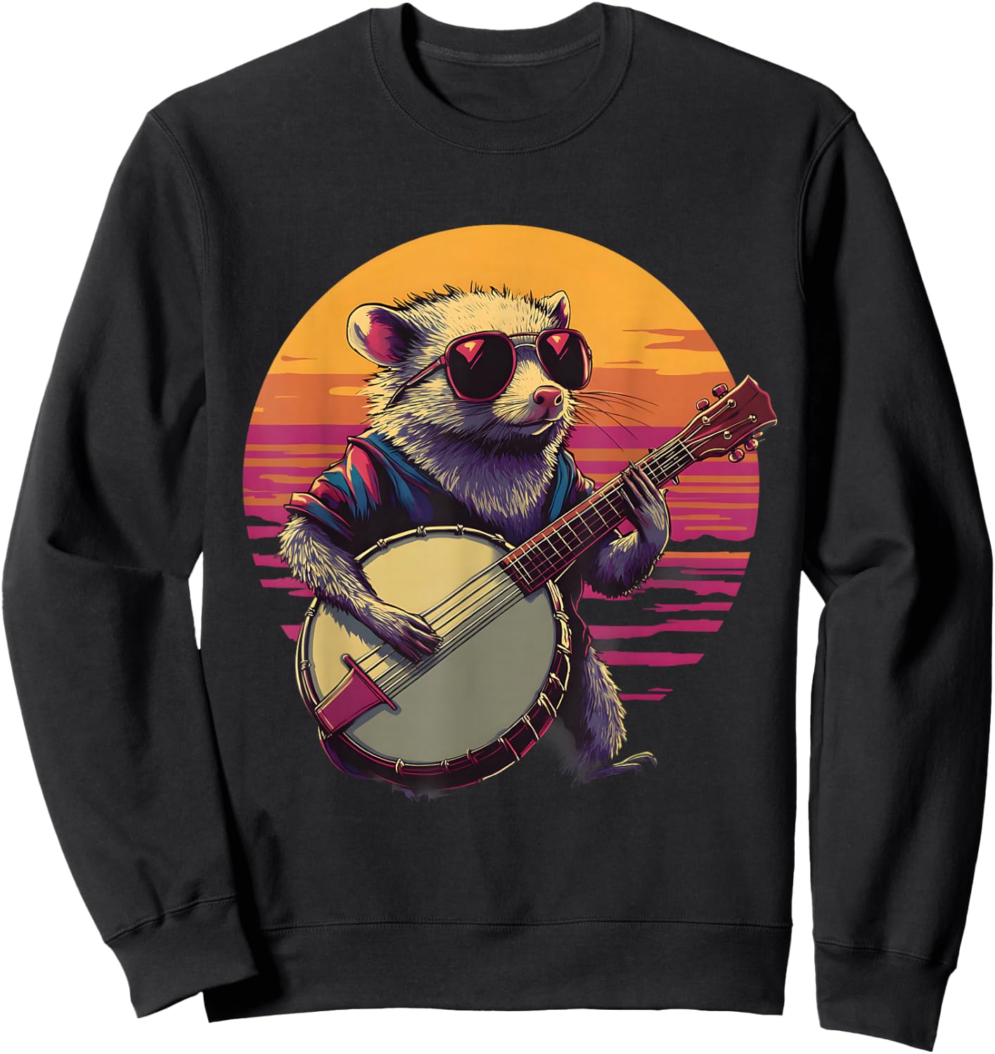 Banjo Possum Bluegrass Banjo Player Opossum Playing Banjo Sweatshirt - Sweatshirt | Black