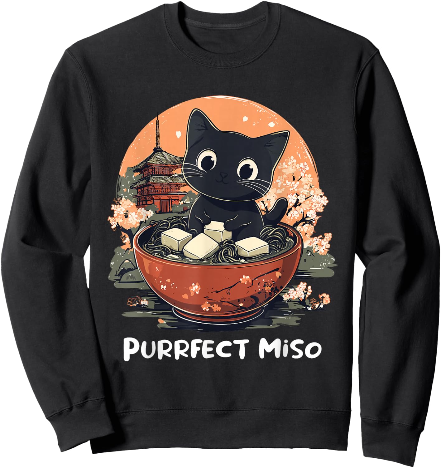 Cute Cat Lover Design Miso Soup Funny Cat Sweatshirt - Sweatshirt | Black