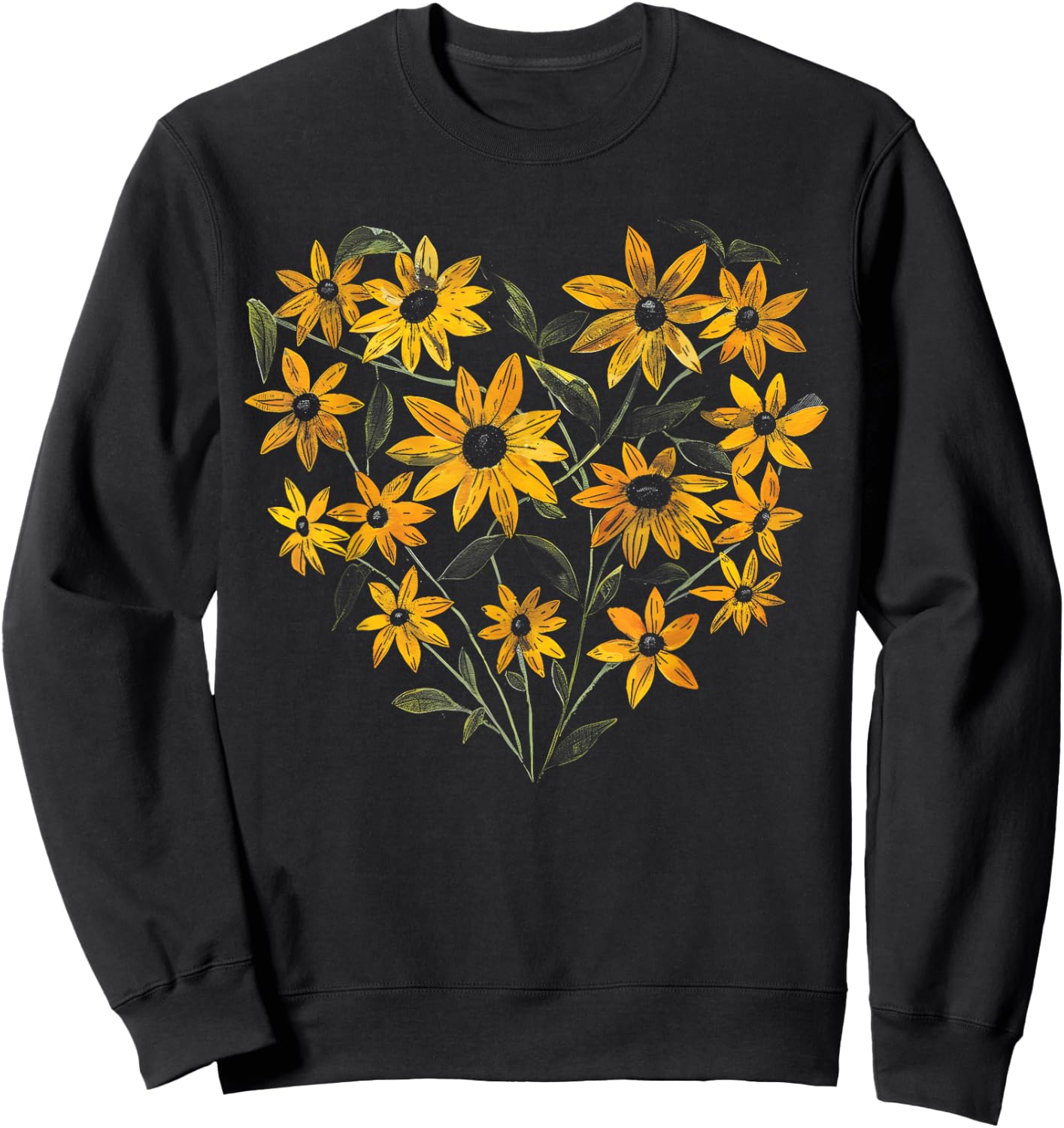 Black Eyed Susan Flower Girl Heart Valentine's Day Plant Mom Sweatshirt - Sweatshirt | Black