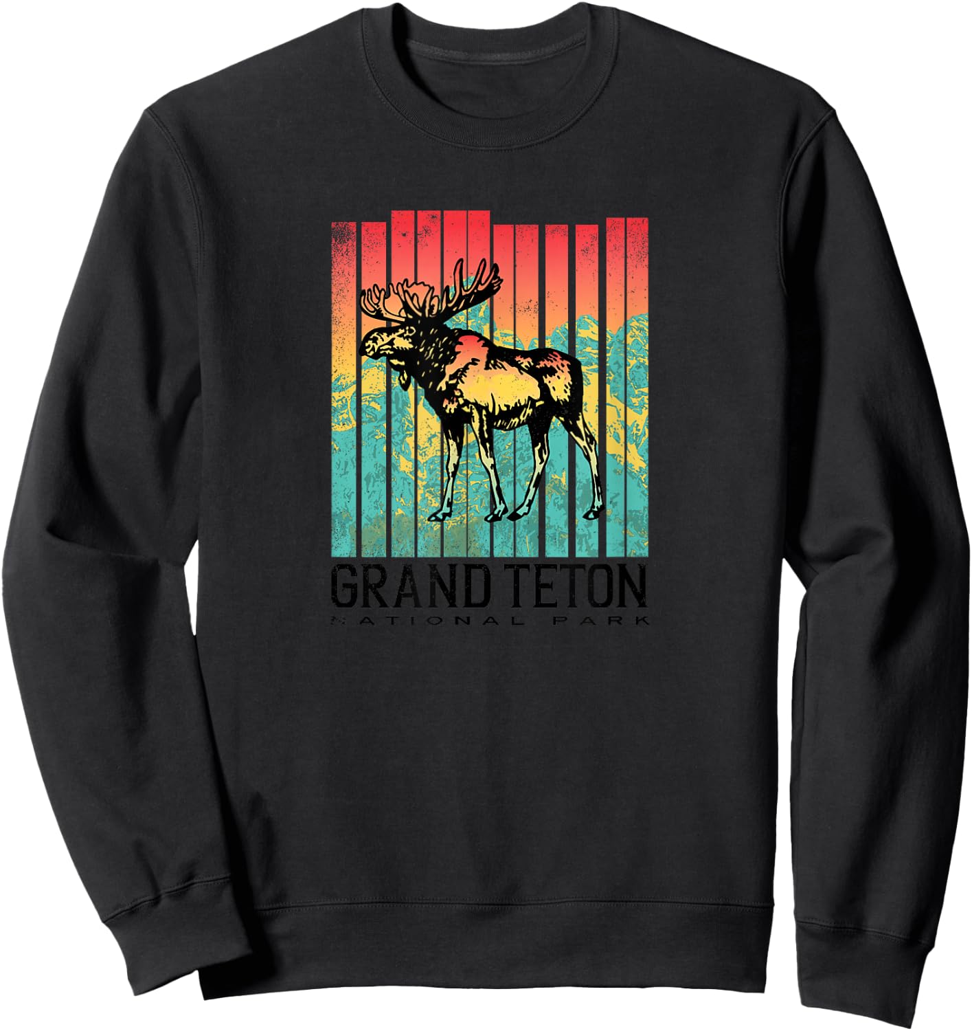 Grand Teton National Park Retro Colorful Moose Sweatshirt - Sweatshirt | Black