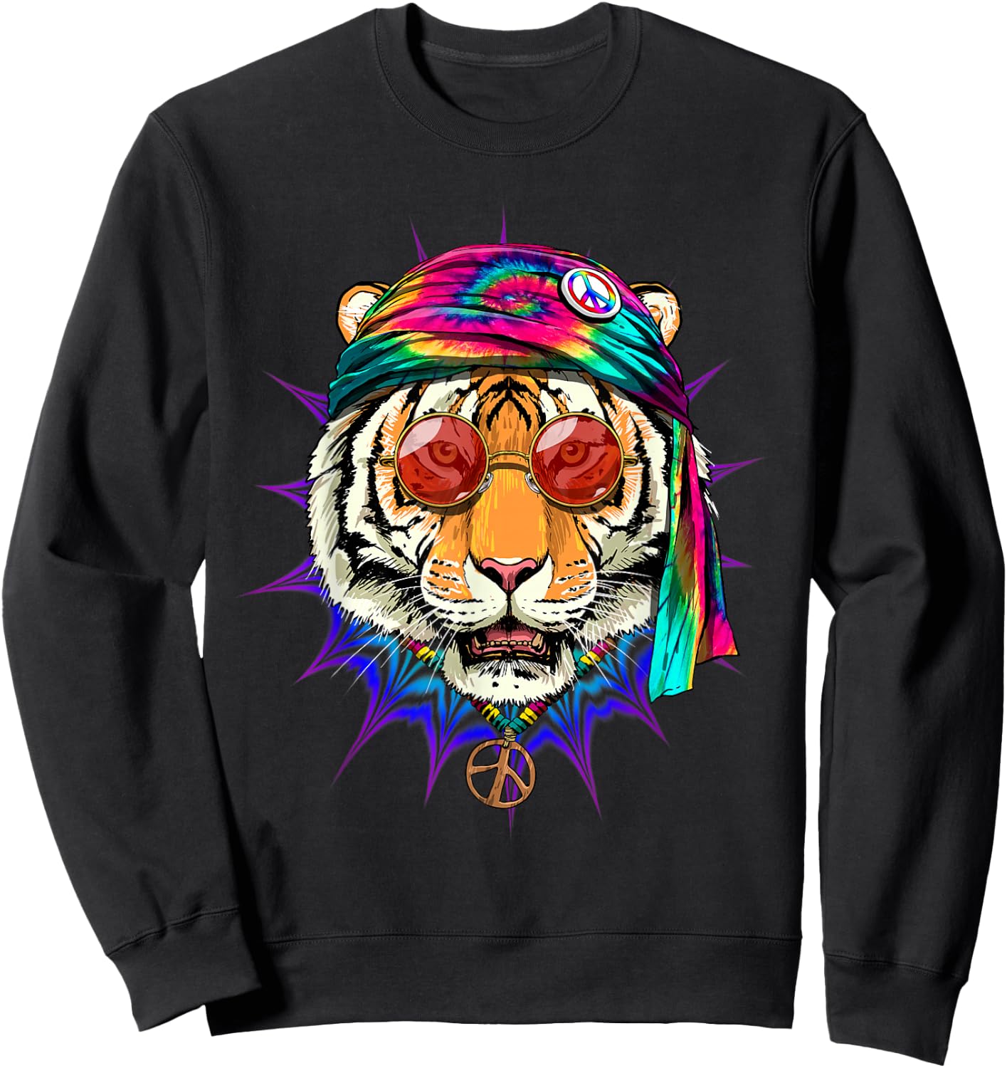 Tie Dye Hippie Tiger Hippiness Peace Love Tiger Sweatshirt - Sweatshirt | Black