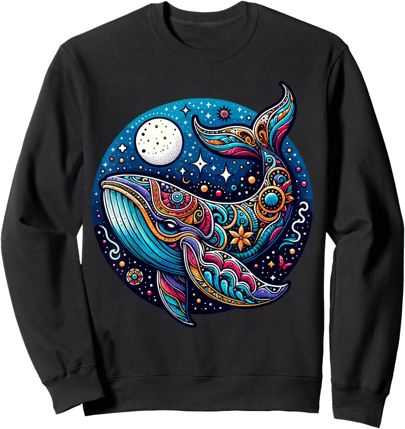 Celestial Cosmic Boho Blue Whale Sweatshirt - Sweatshirt | Black