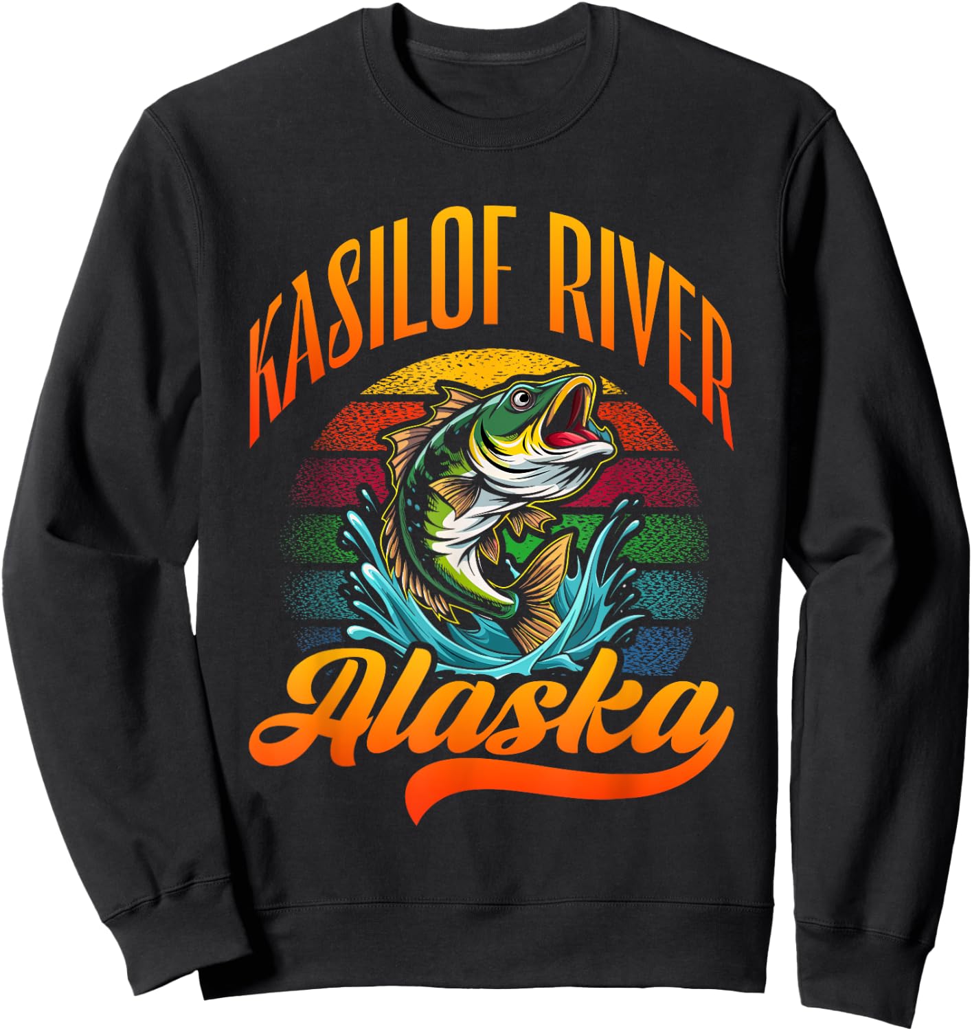 KASILOF RIVER, ALASKA, a Fishing Retro Sunset Design Sweatshirt - Sweatshirt | Black