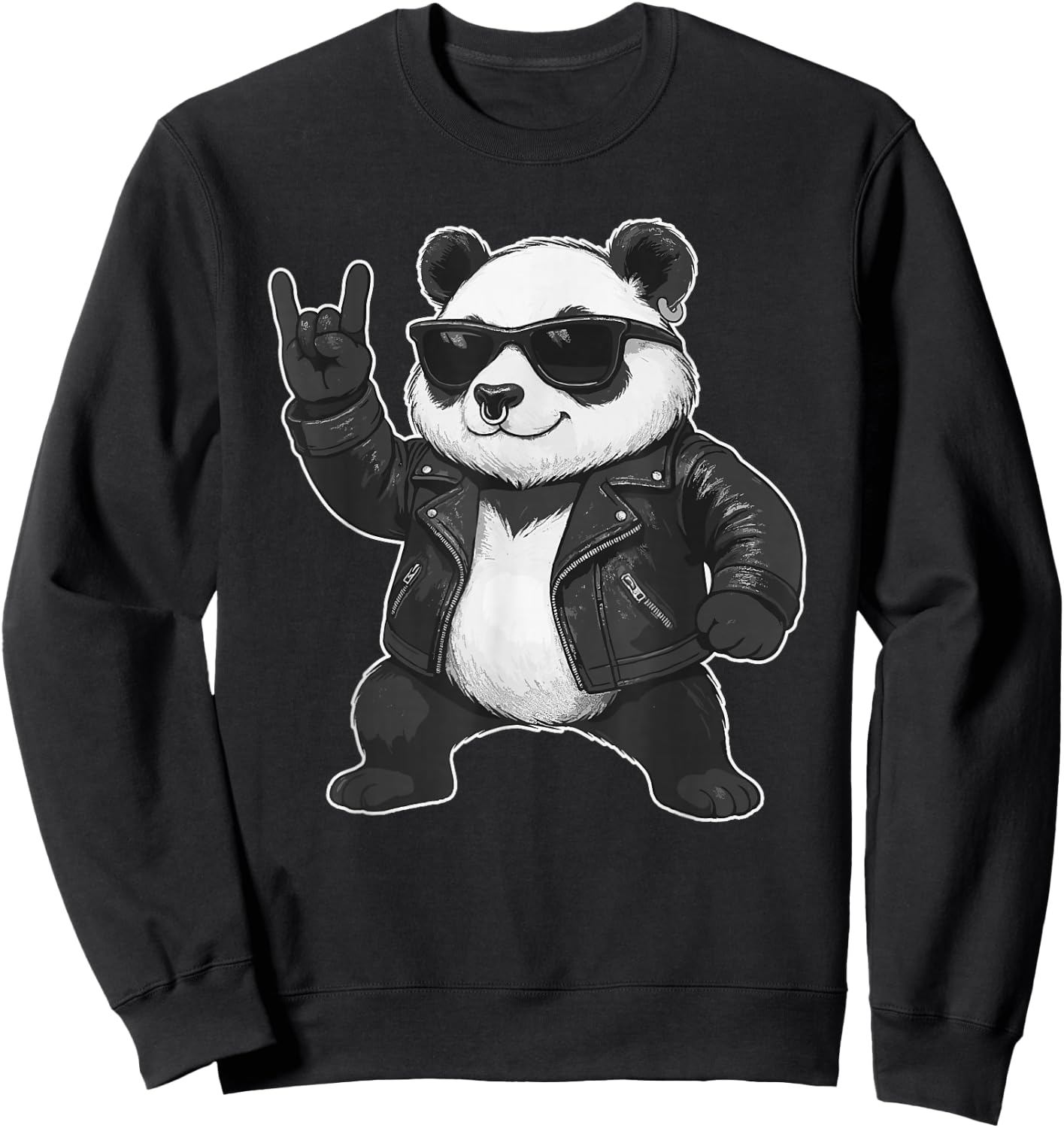 Panda & Rock Music, Rock Hand, Kids & Boys, Funny Rocker Sweatshirt - Sweatshirt | Black