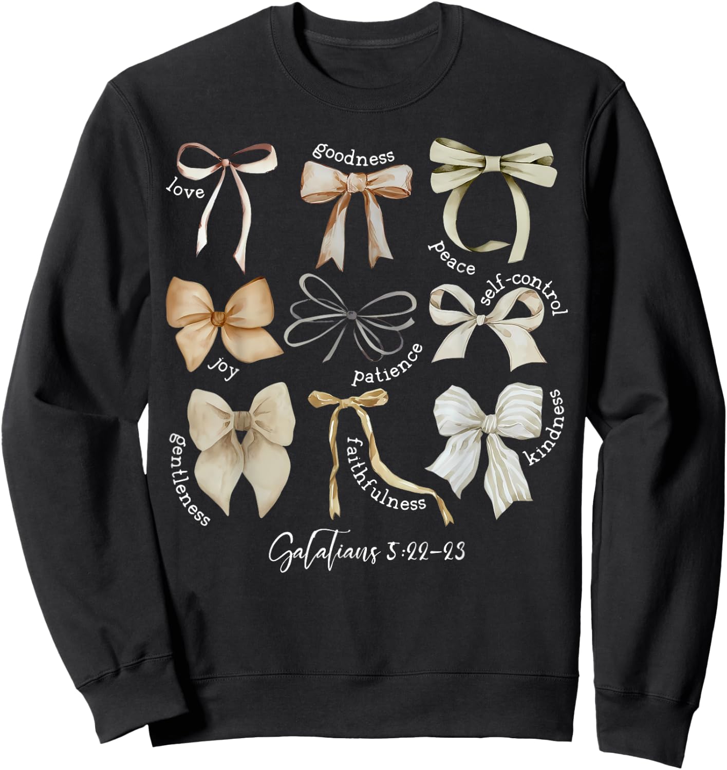 Coquette Bow Christian Fruit of the Spirit Bible Verse Jesus Sweatshirt - Sweatshirt | Black