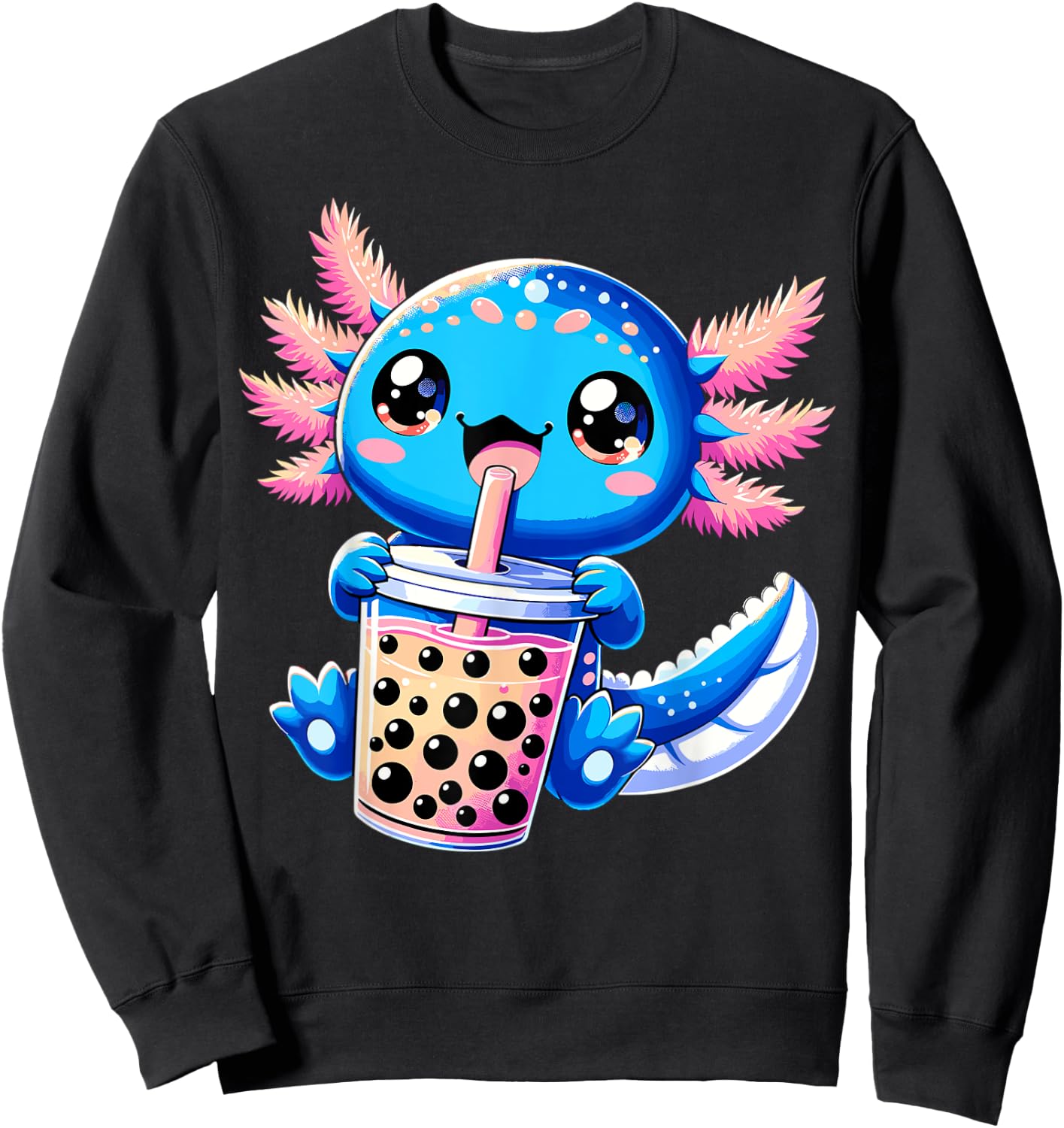Axolotl Bubble Boba Tea Anime Cute Kawaii Blue Axolotl Sweatshirt - Sweatshirt | Black