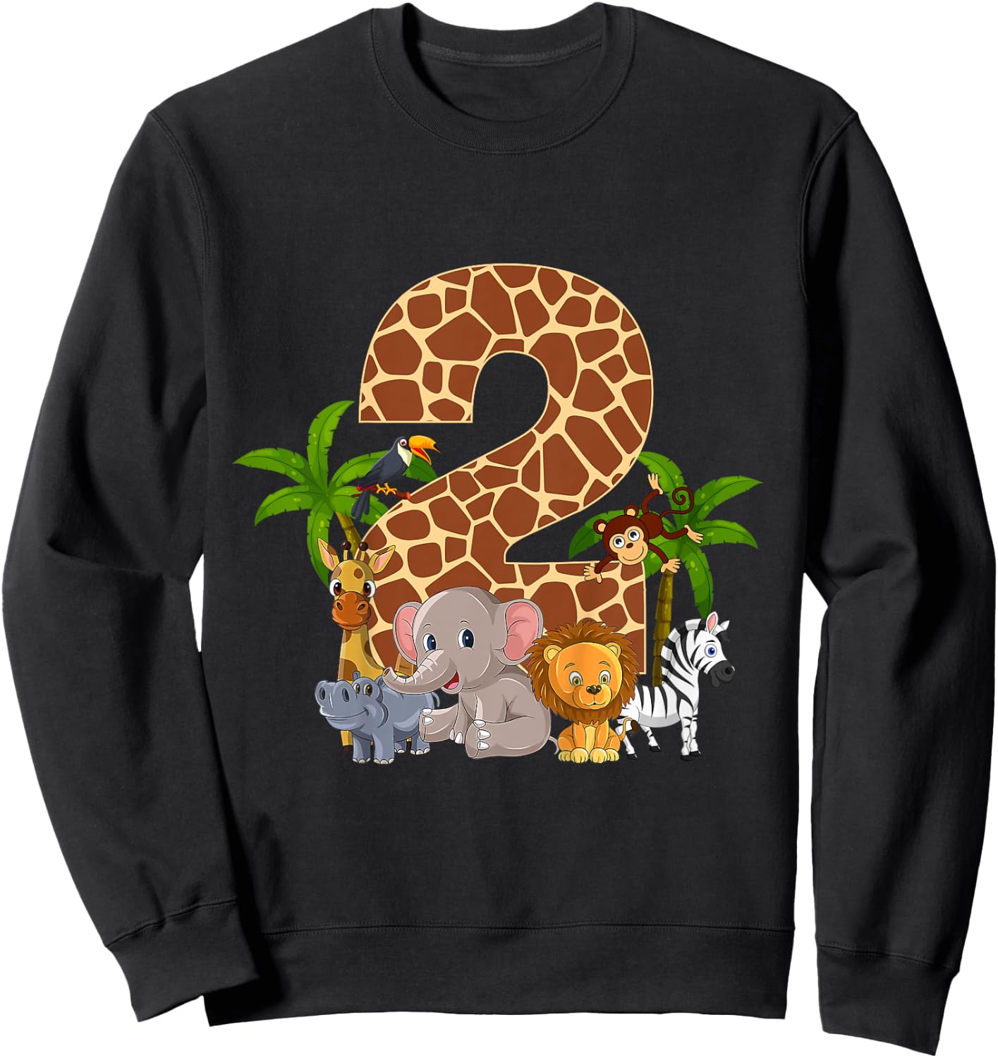 Kids 2 Year Old Zoo Birthday Safari Jungle Animal 2nd B-day Sweatshirt - Sweatshirt | Black