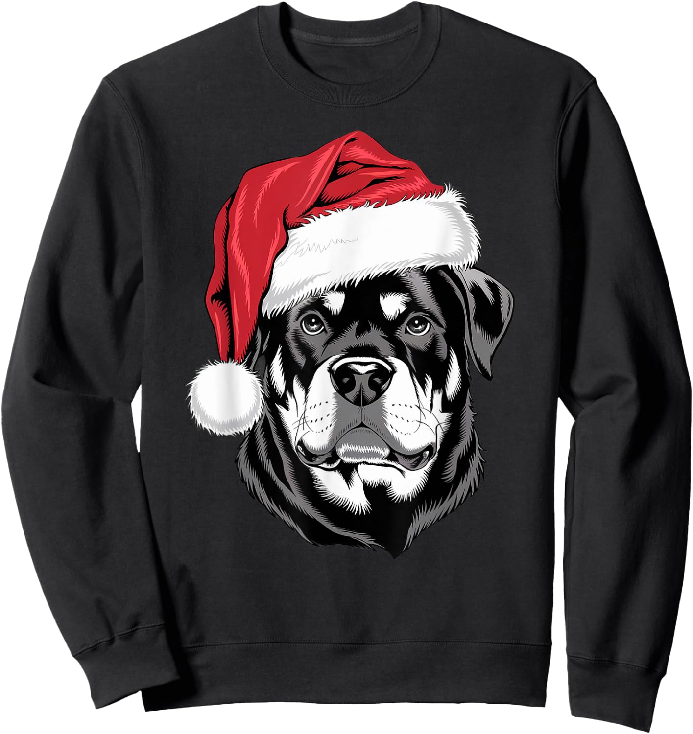 Joyful Rottie Santa Dog on Rottweiler Christmas Sweatshirt - Sweatshirt | Black