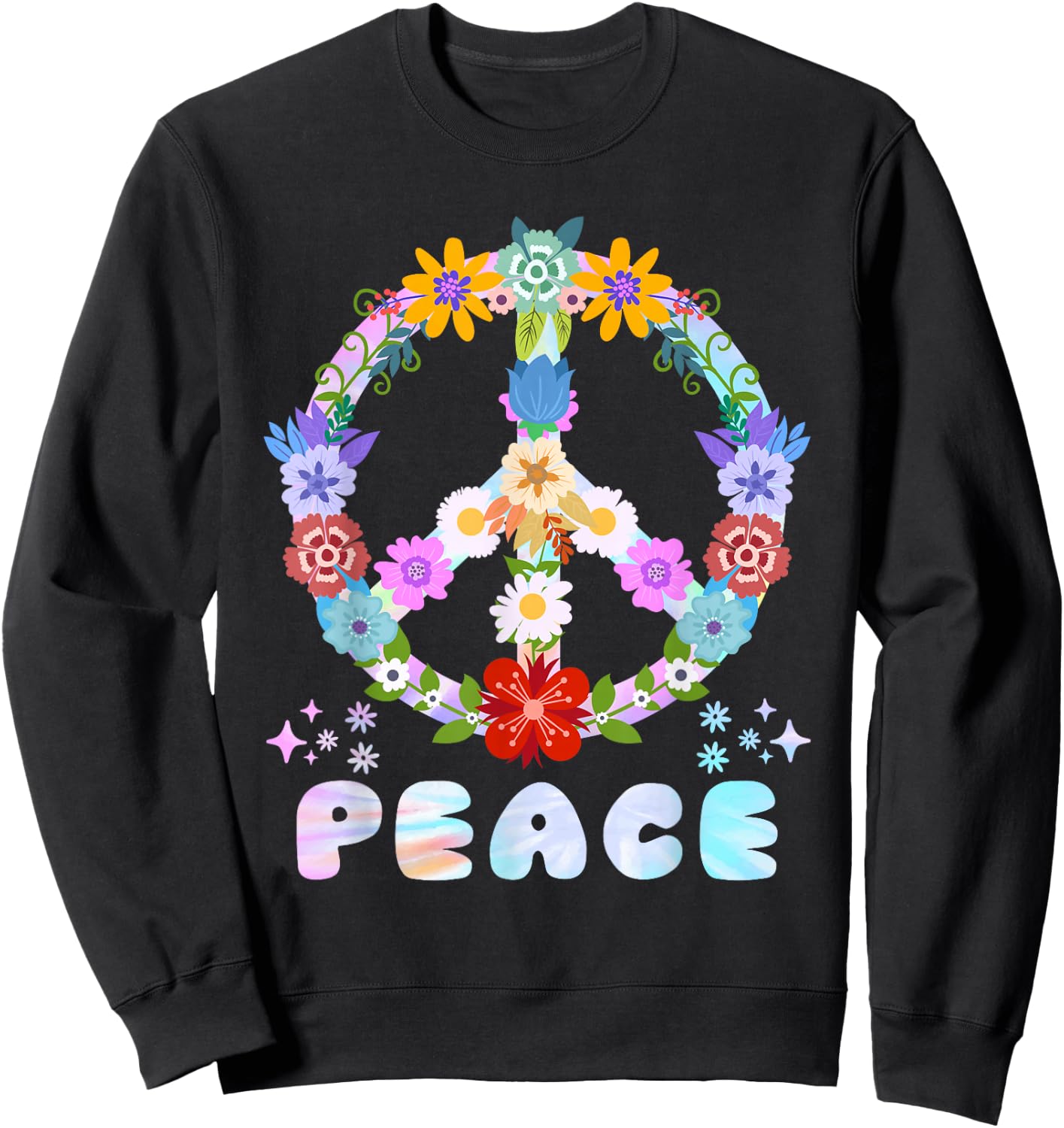Peace Sign Flowers 60s and 70s Peace Flower Power , black Sweatshirt - Sweatshirt | Black