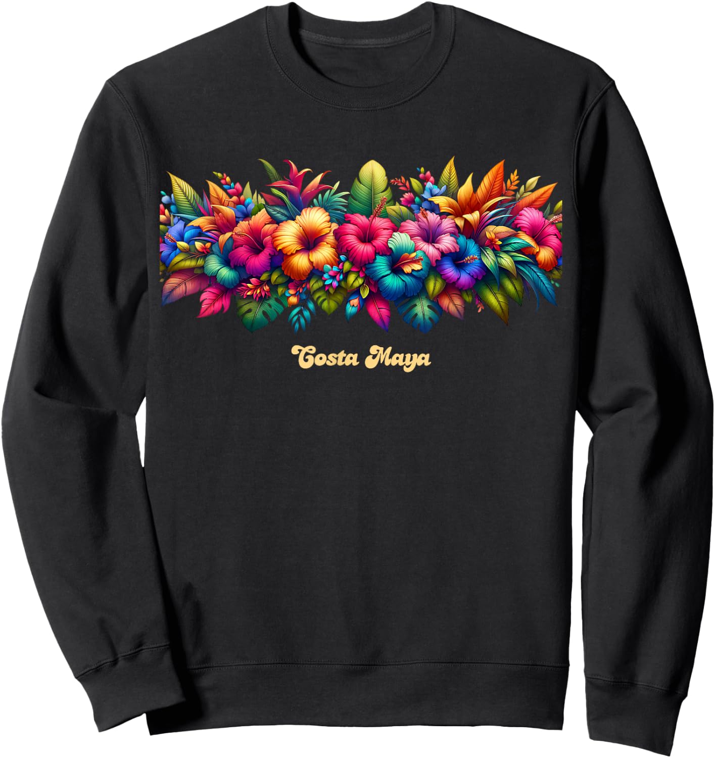 Costa Maya Band of Tropical Flowers Sweatshirt - Sweatshirt | Black