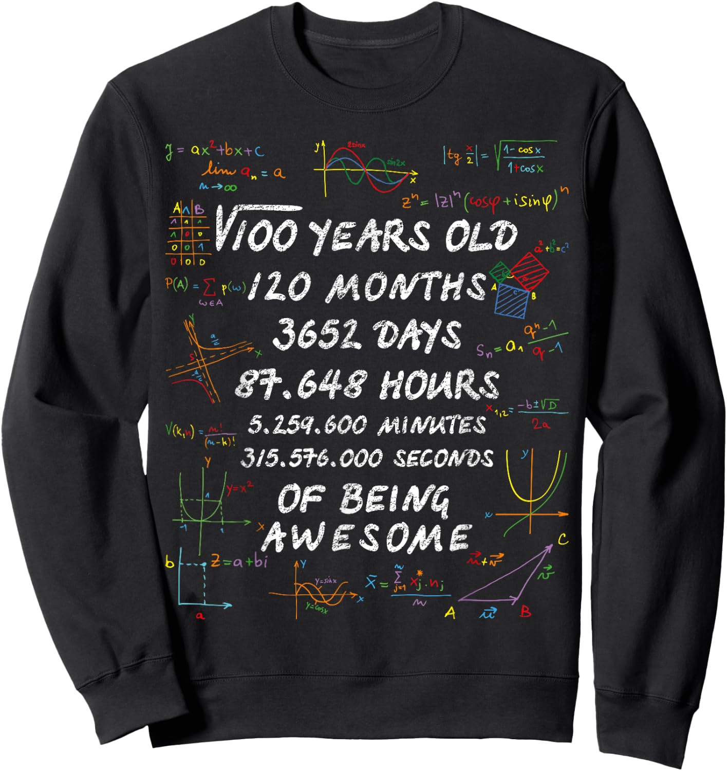 Square Root of 100 10th Birthday 10 Years Old Math Nerd Sweatshirt - Sweatshirt | Black