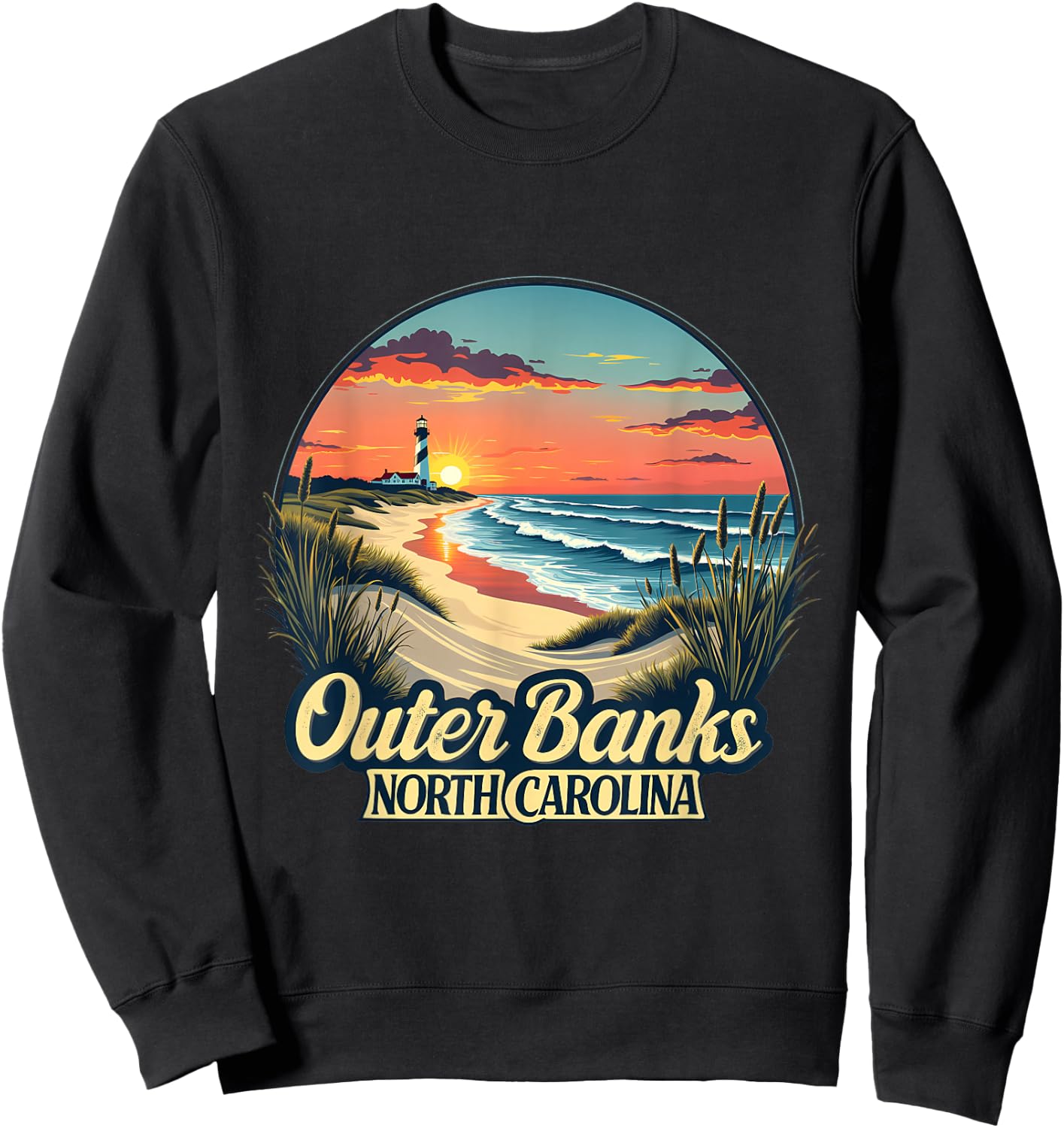 Outer Banks North Carolina Coastal Sunset Beach Lighthouse Sweatshirt - Sweatshirt | Black