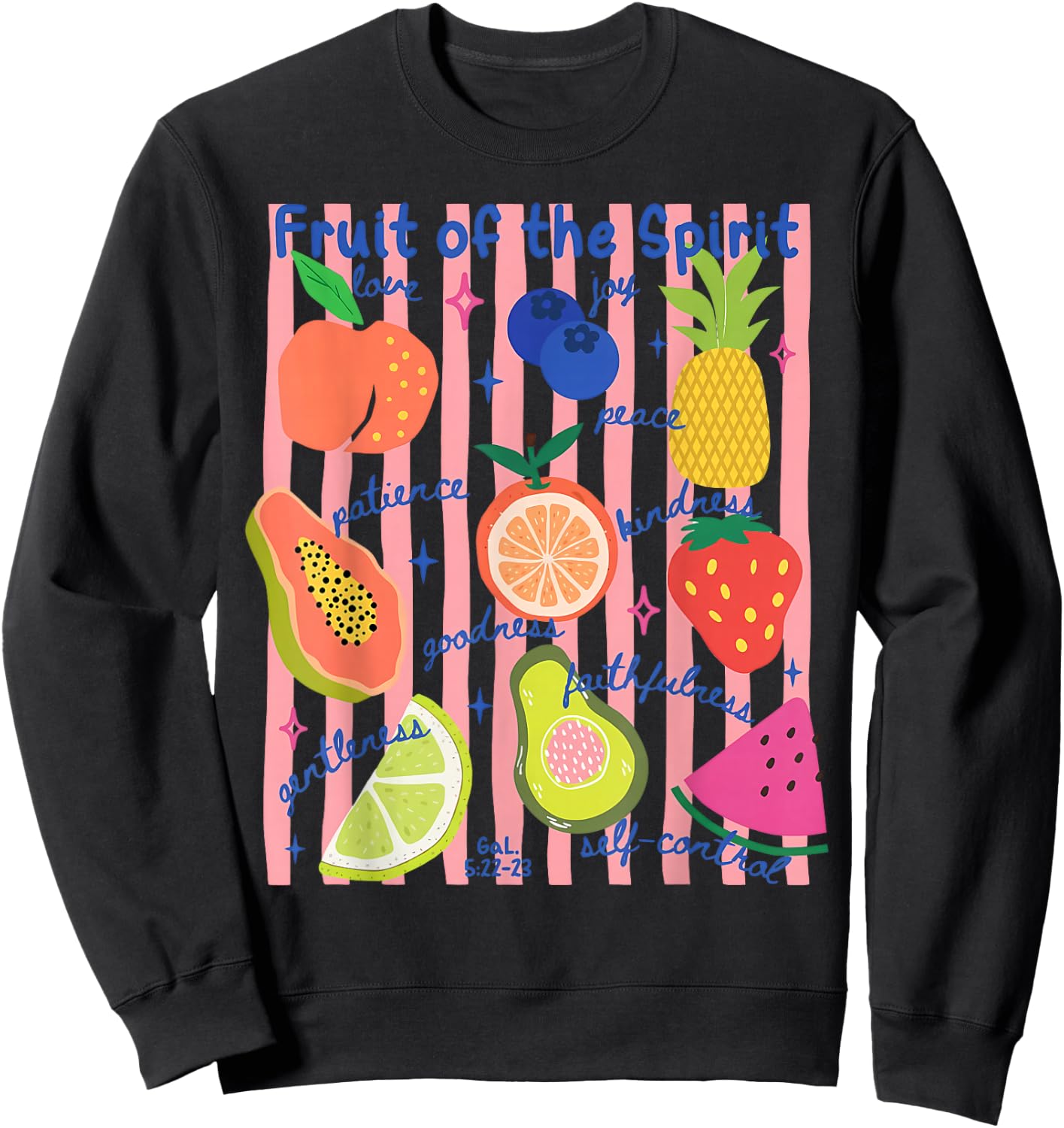 Stripe Fruit of The Spirit Fruit Summer Vacation Christian Sweatshirt - Sweatshirt | Black