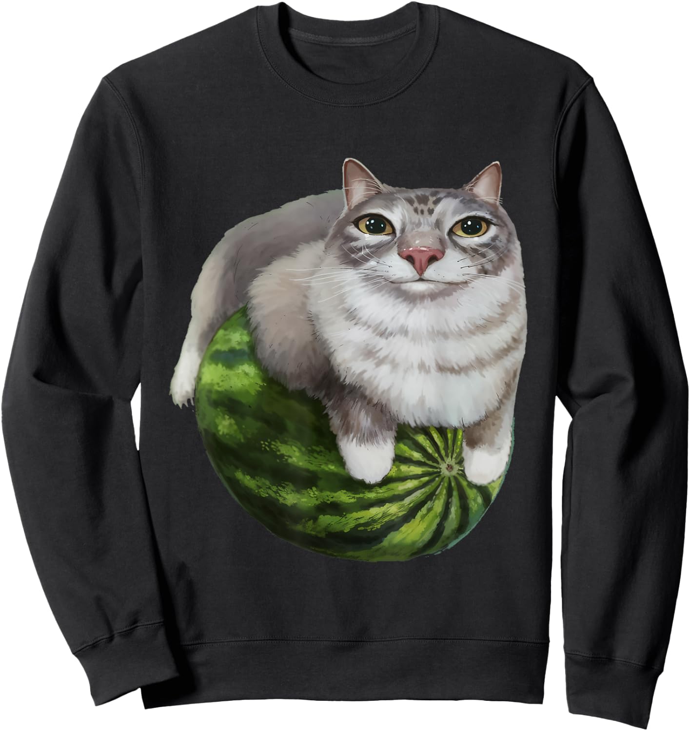 Silly Watermelon Cat Funny Cat Meme - Humor Graphic Anime Sweatshirt - Sweatshirt | Black