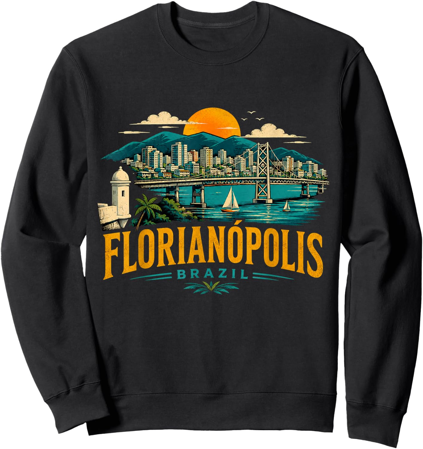 Vintage Florianopolis Brazil Travel Souvenir Landmark Gift Sweatshirt - Sweatshirt | Black