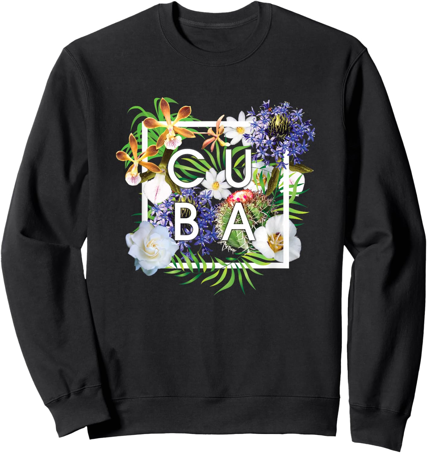 Flowers of Cuba Word Art - Cuban Pride Sweatshirt - Sweatshirt | Black