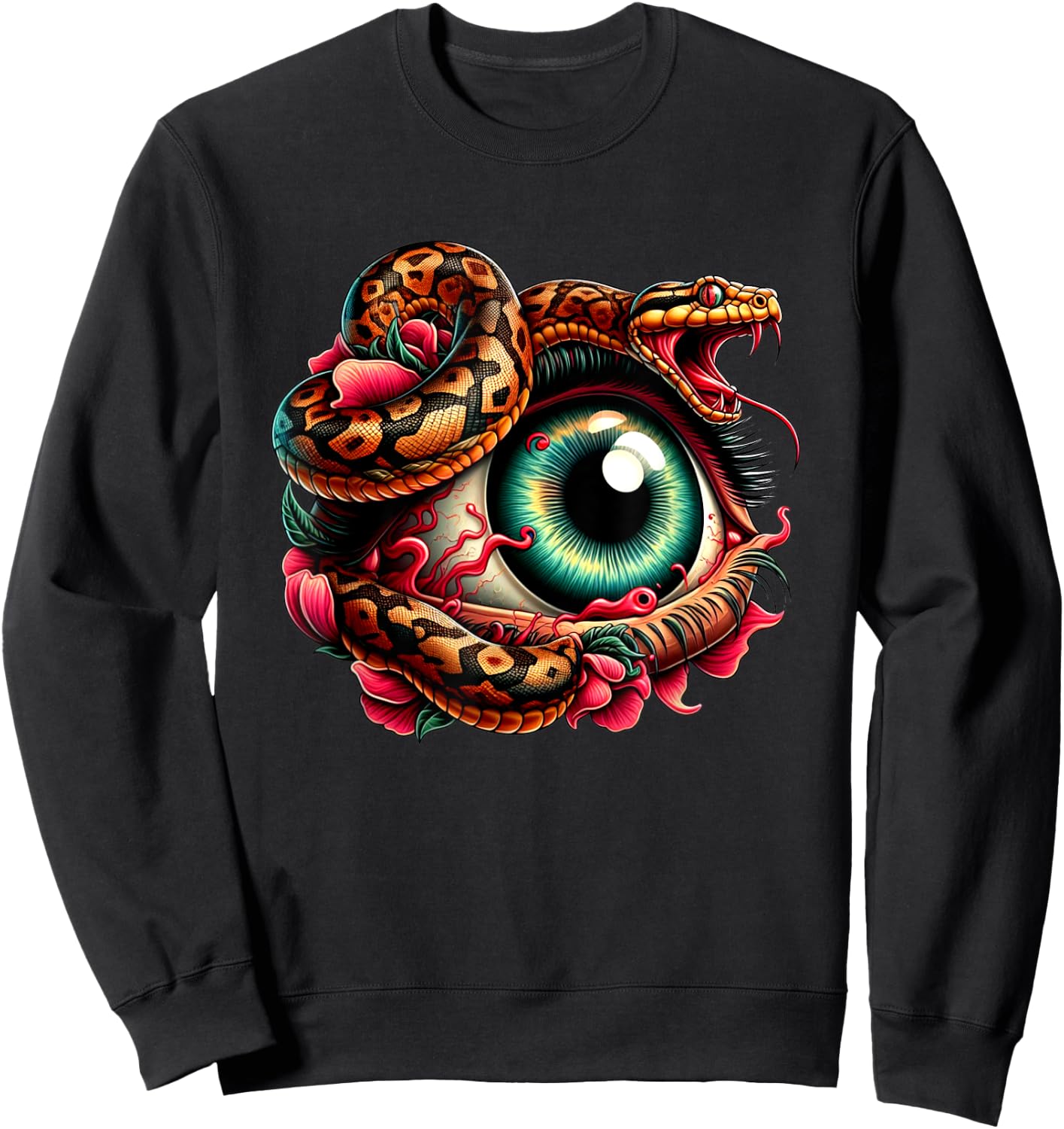 Angry Striking Snake Eye Eyeball Creepy Snake Lovers Design Sweatshirt - Sweatshirt | Black