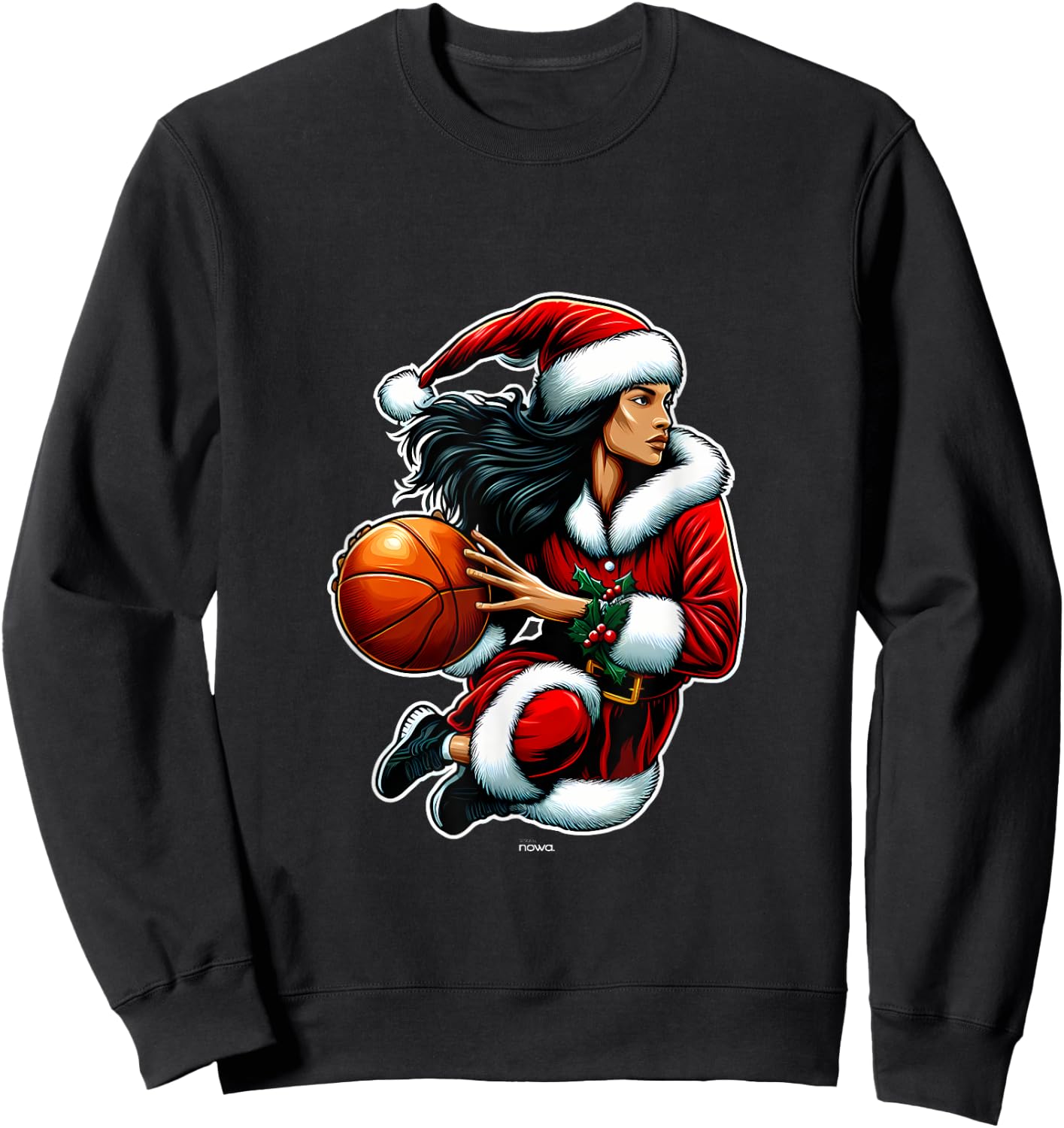 Pretty Miss Santa Claus Playing Basketball Christmas Sweatshirt - Sweatshirt | Black