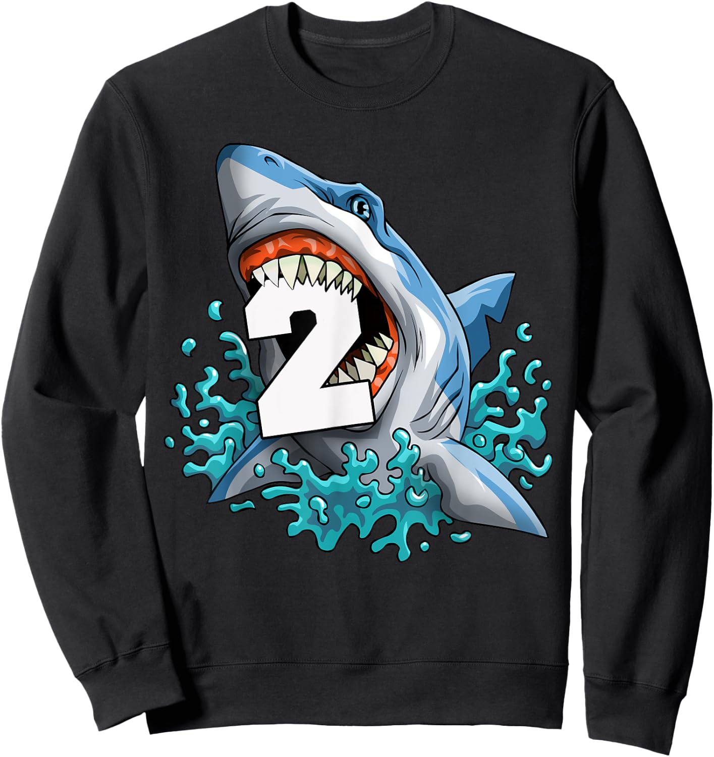 Kids Shark 2nd Birthday Boys Funny Shark 2 yrs Old Birthday Sweatshirt - Sweatshirt | Black
