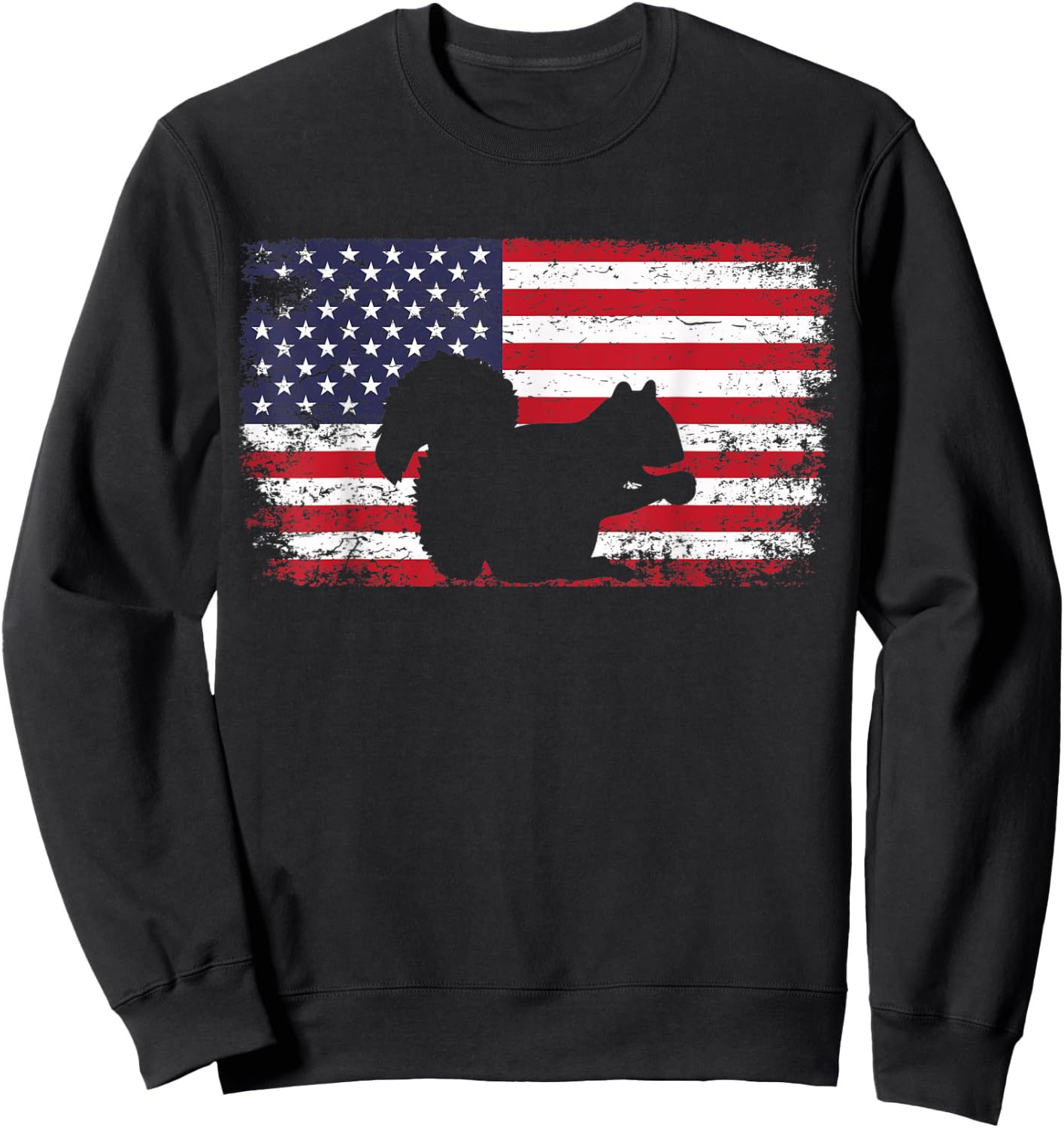 Patriotic Squirrel American Flag Cool Wild Lover Animals Fun Women Kids Men Sweatshirt - Sweatshirt | Black