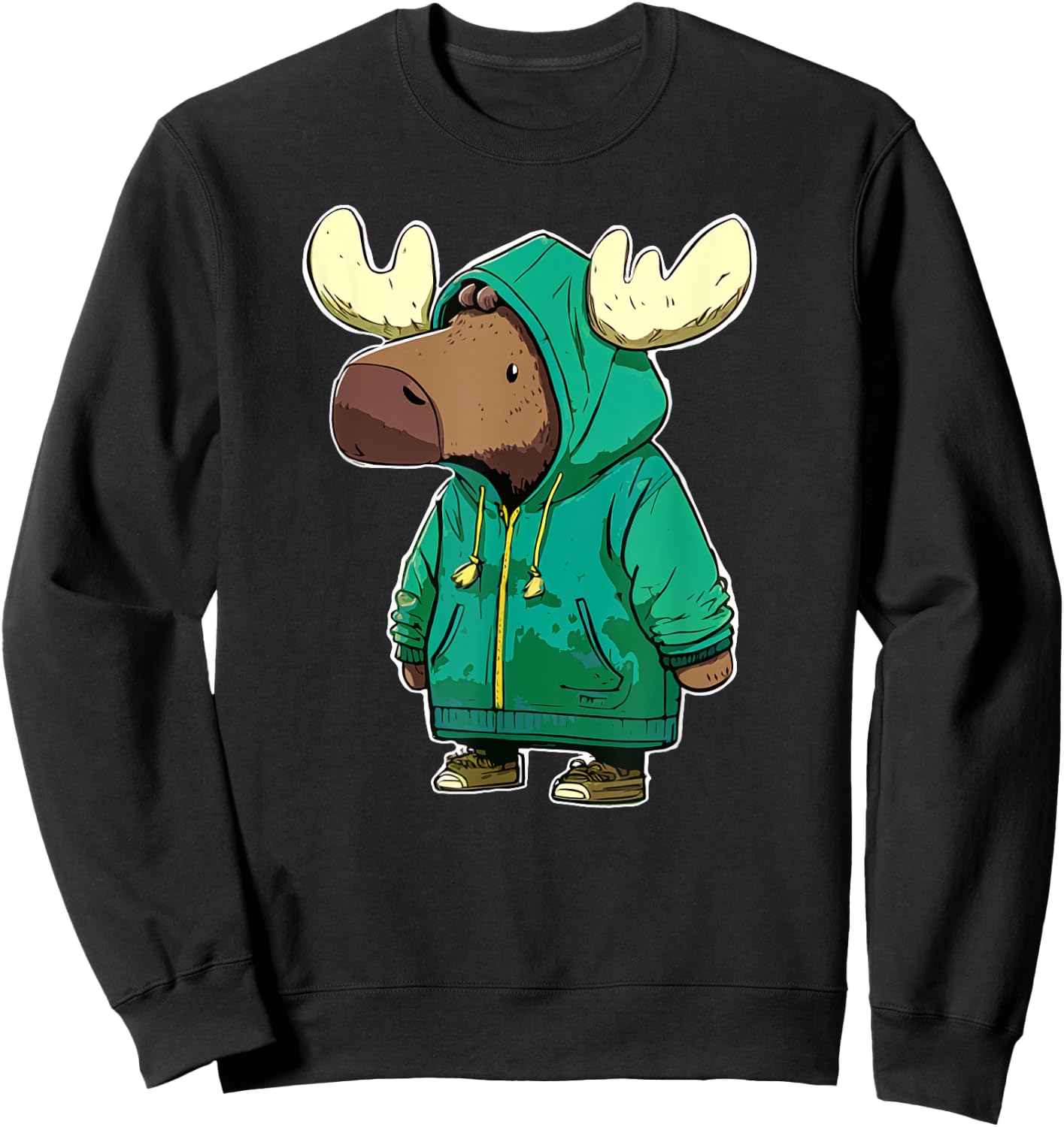 Cute Moose in a Jacket Very Cold Funny Sweatshirt - Sweatshirt | Black