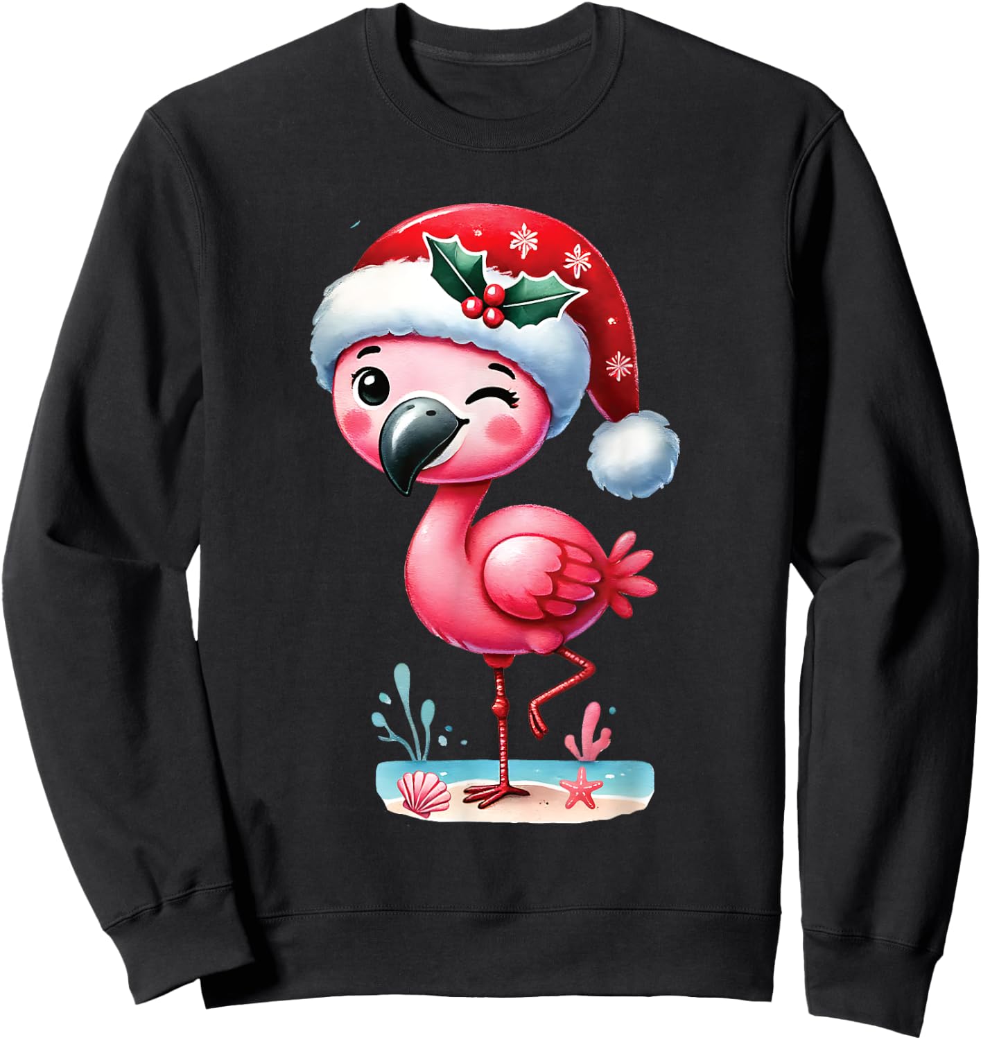 Christmas Cute Winking Flamingo Shirt Toddlers Kids Girls Sweatshirt - Sweatshirt | Black